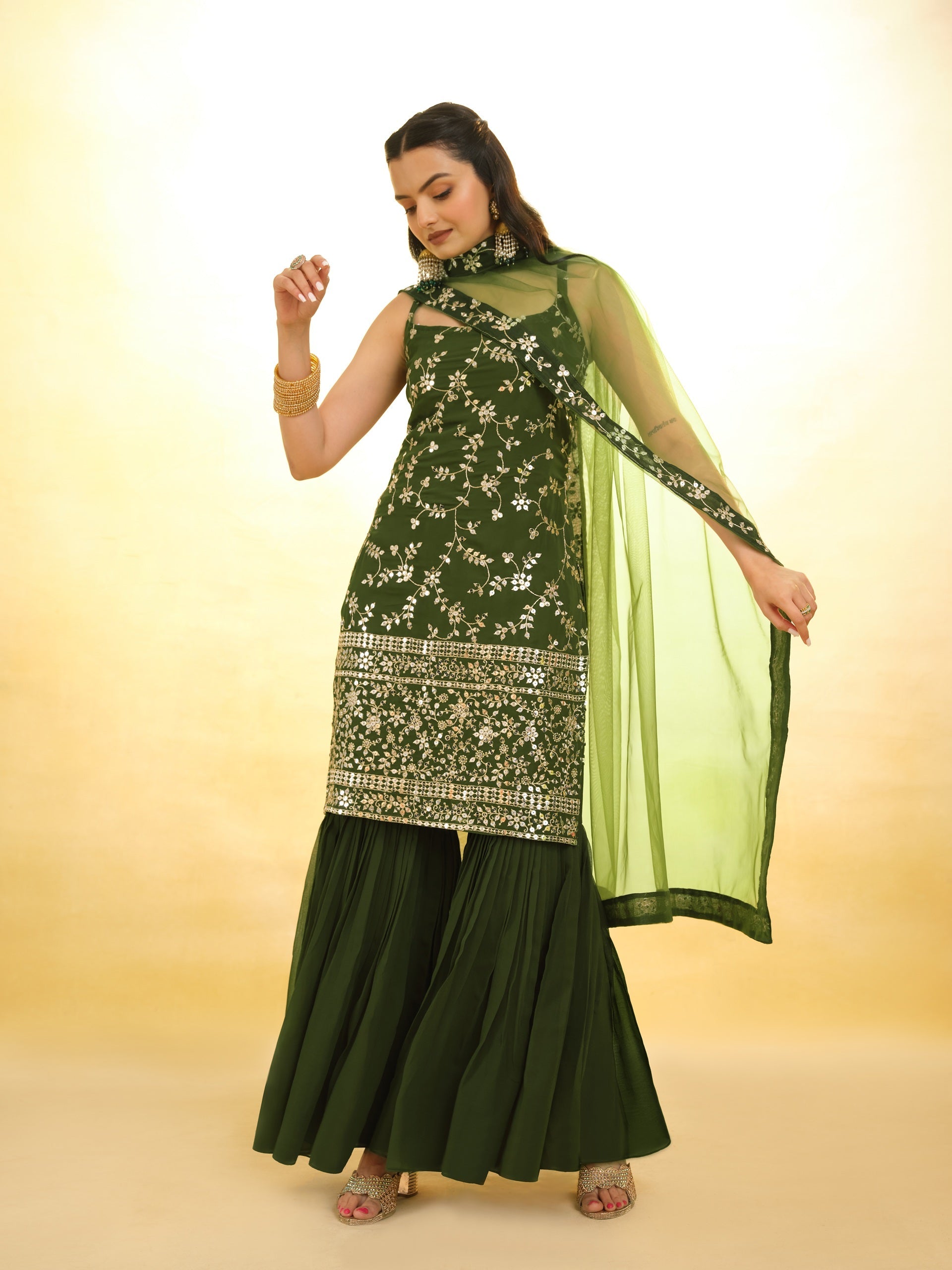 Green Georgette Sharara Suit