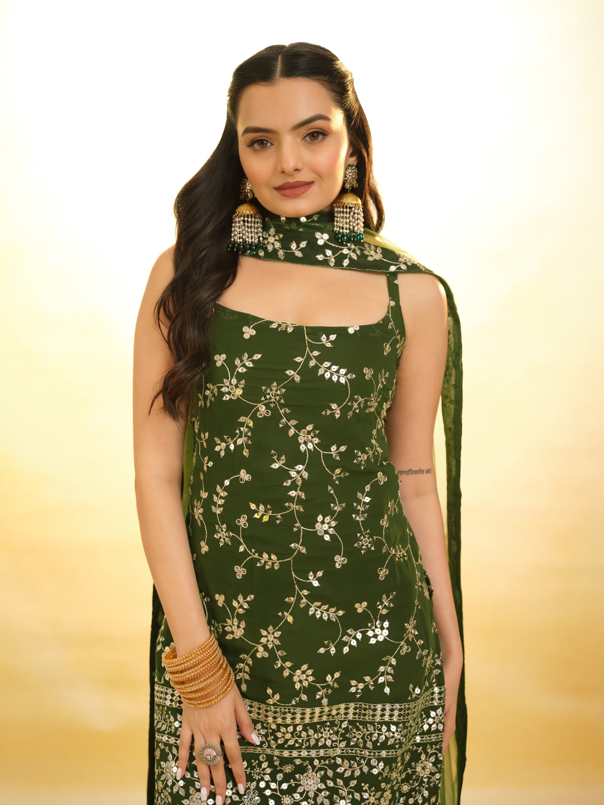 Green Georgette Sharara Suit