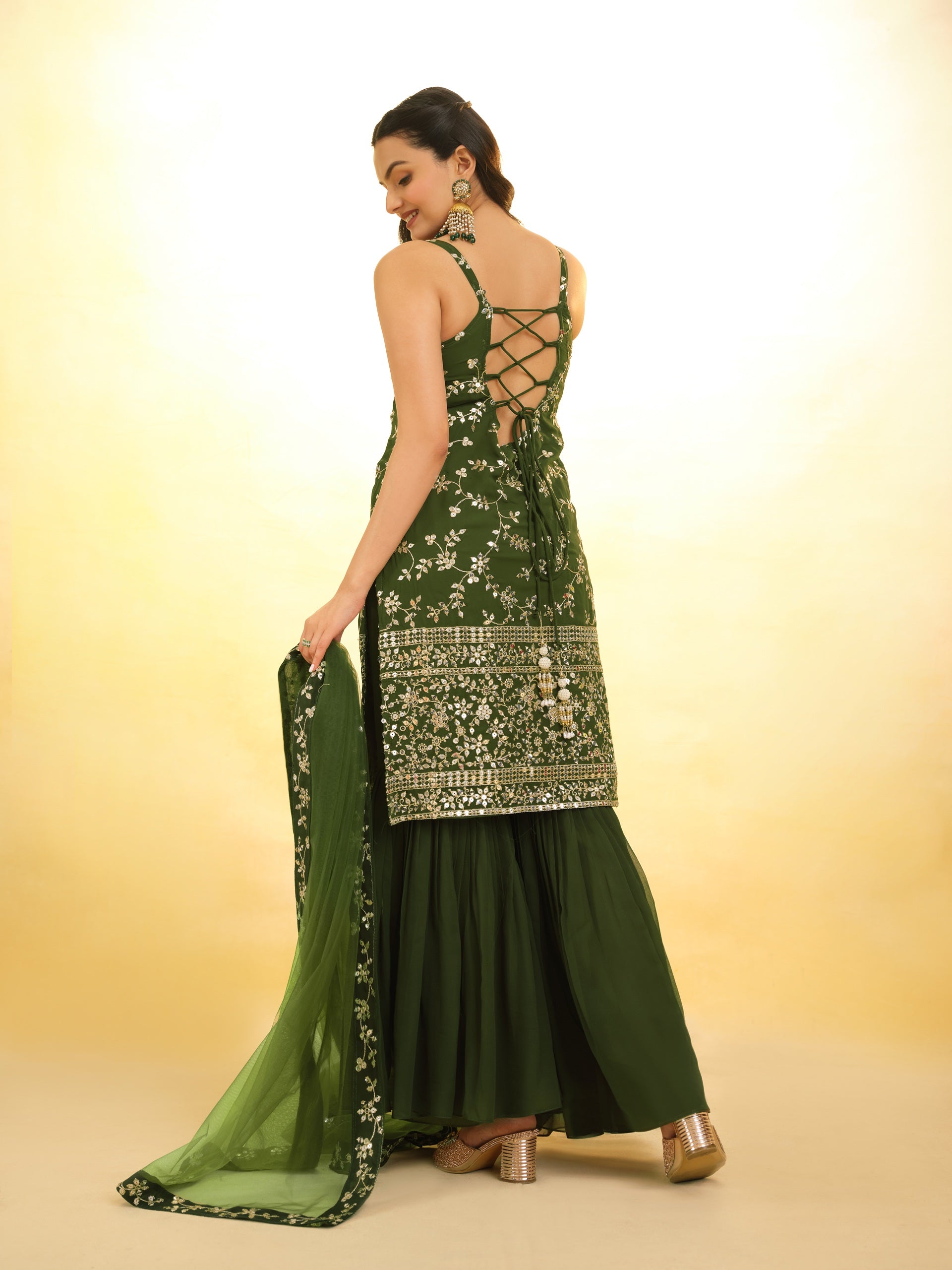 Green Georgette Sharara Suit