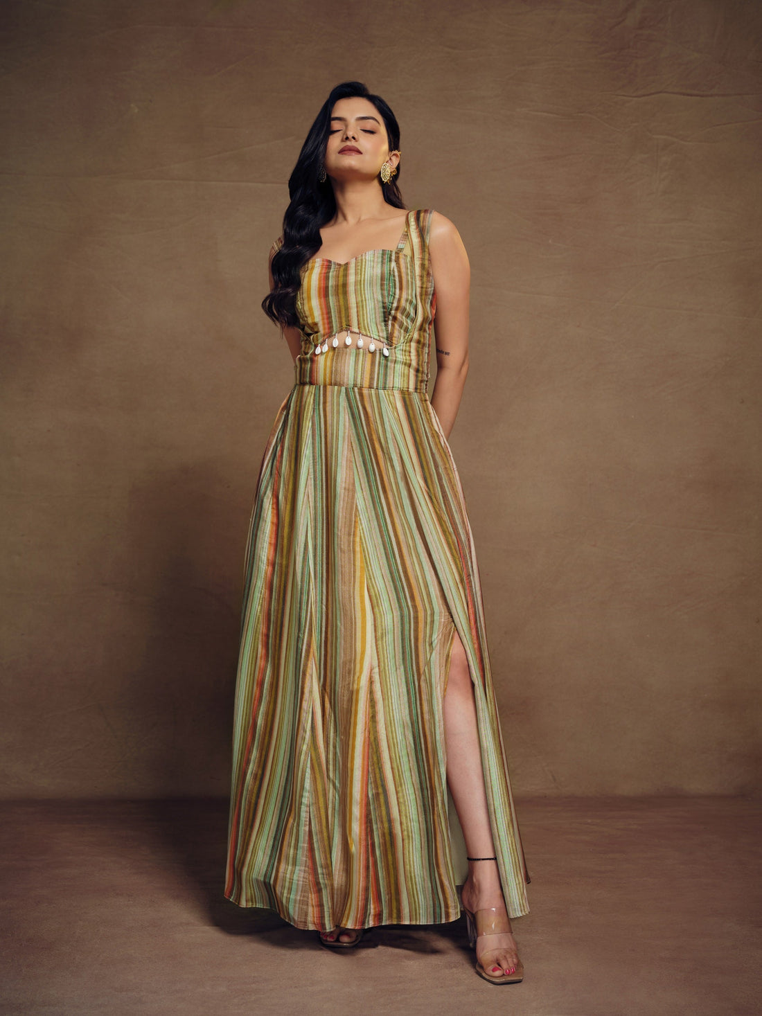 Multicolor Striped Blended Gown
