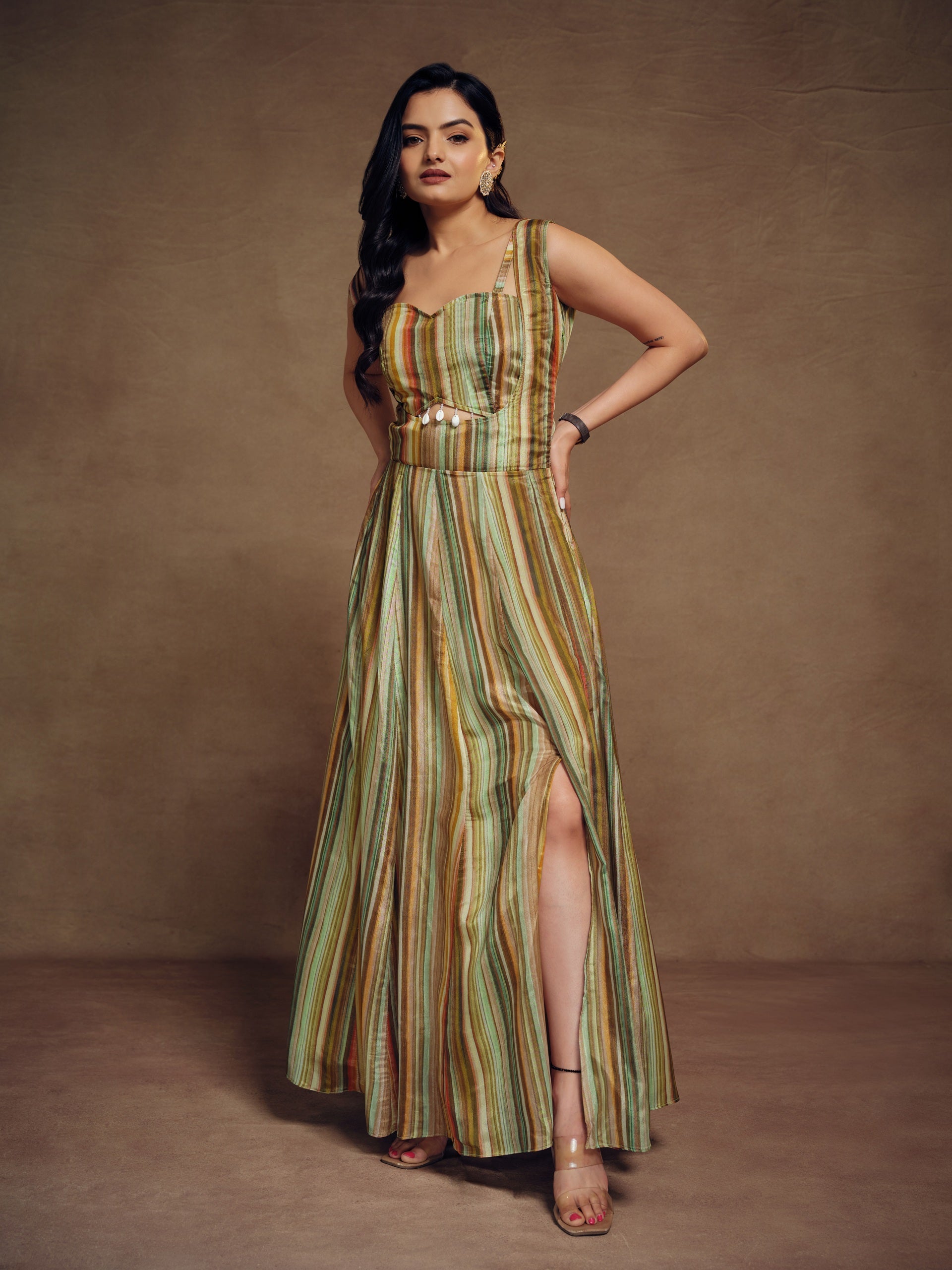 Multicolor Striped Blended Gown