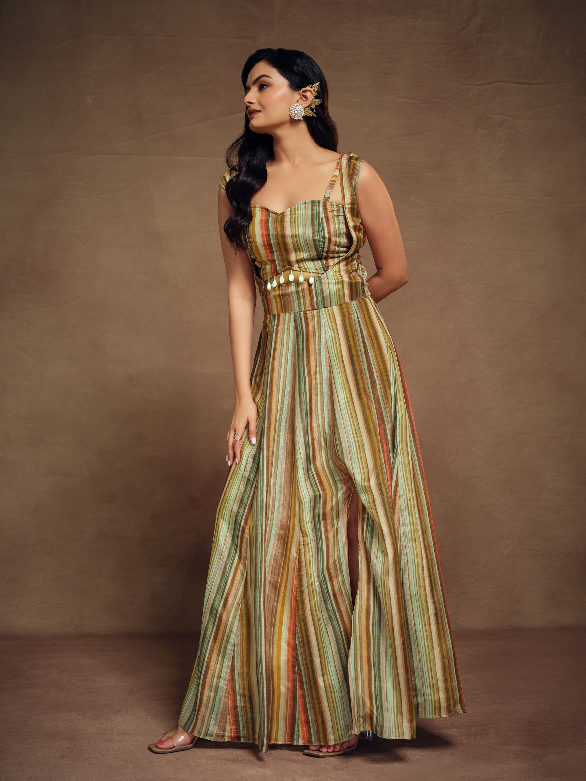 Multicolor Striped Blended Gown