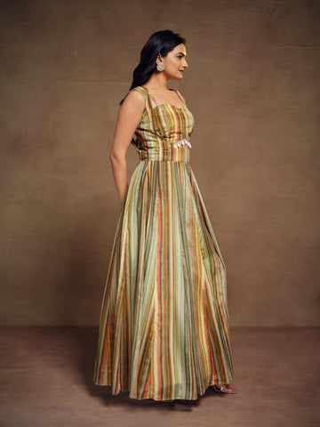 Multicolor Striped Blended Gown