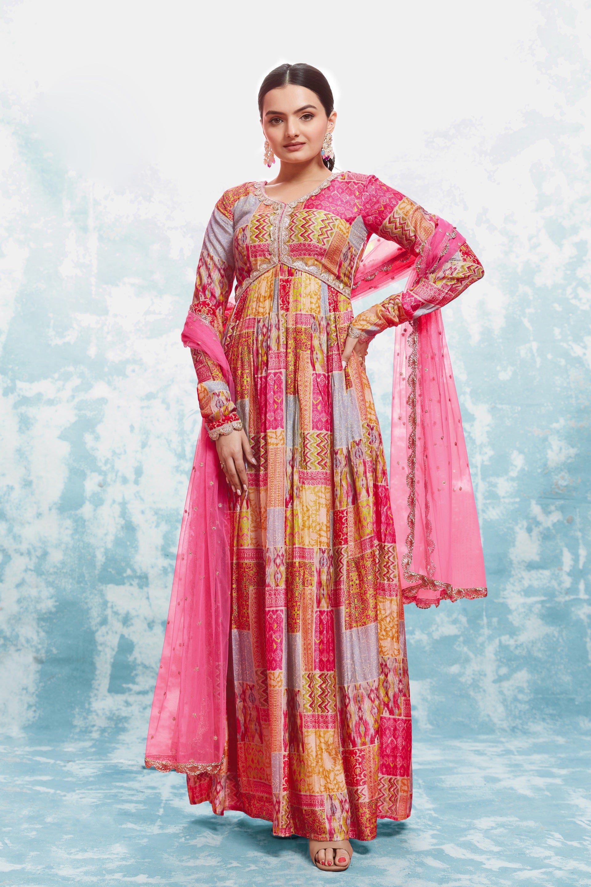 Elegant Coral Print Gown