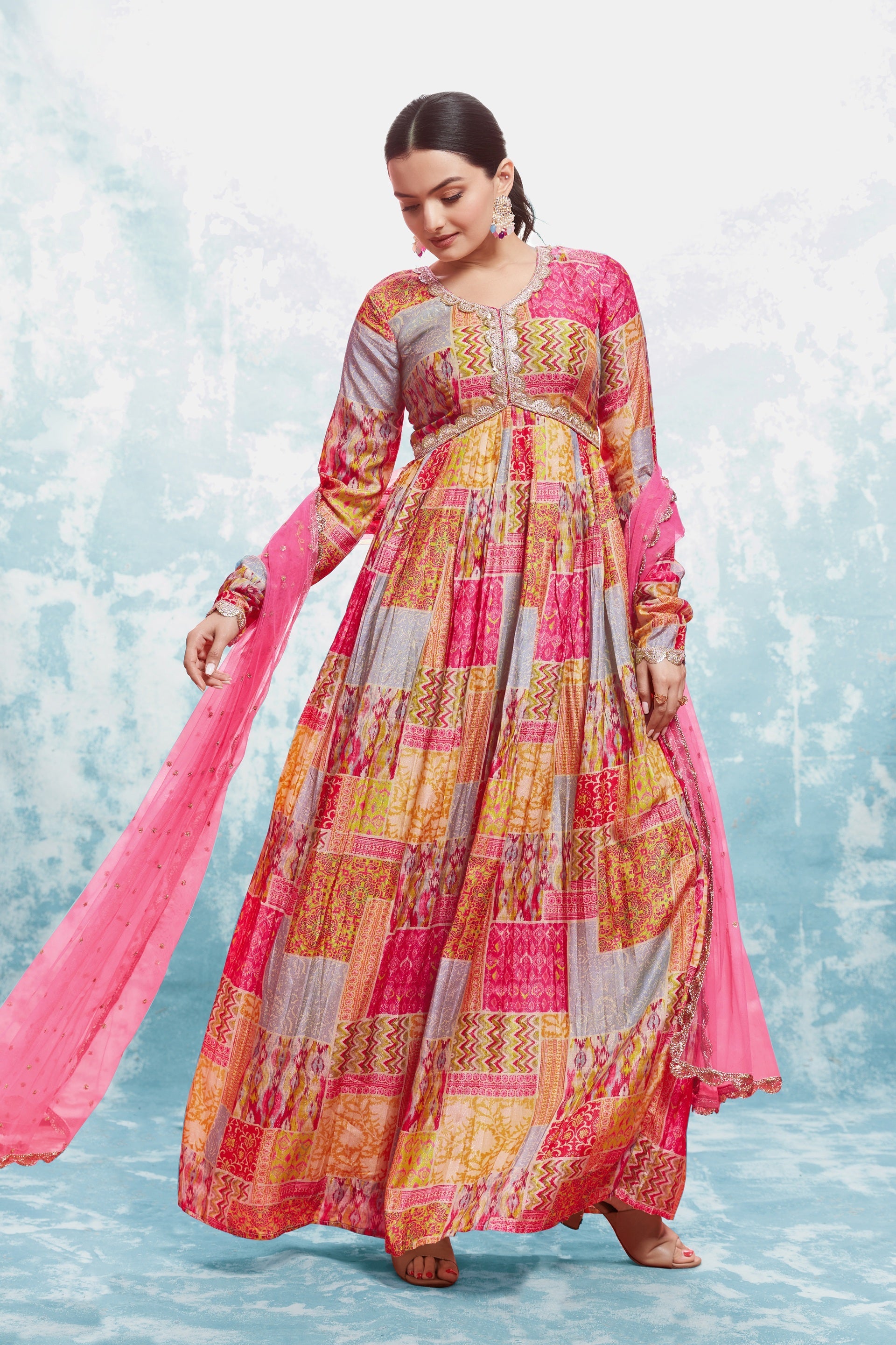 Elegant Coral Print Gown
