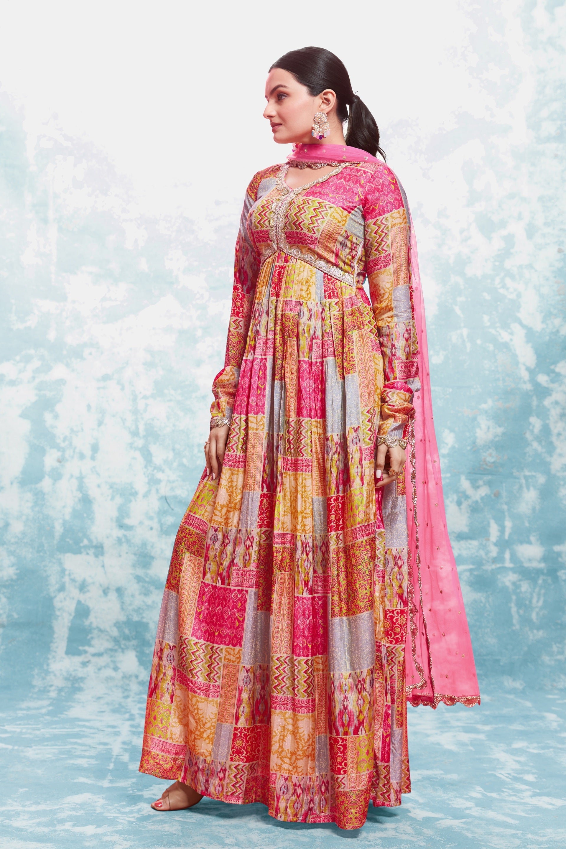Elegant Coral Print Gown