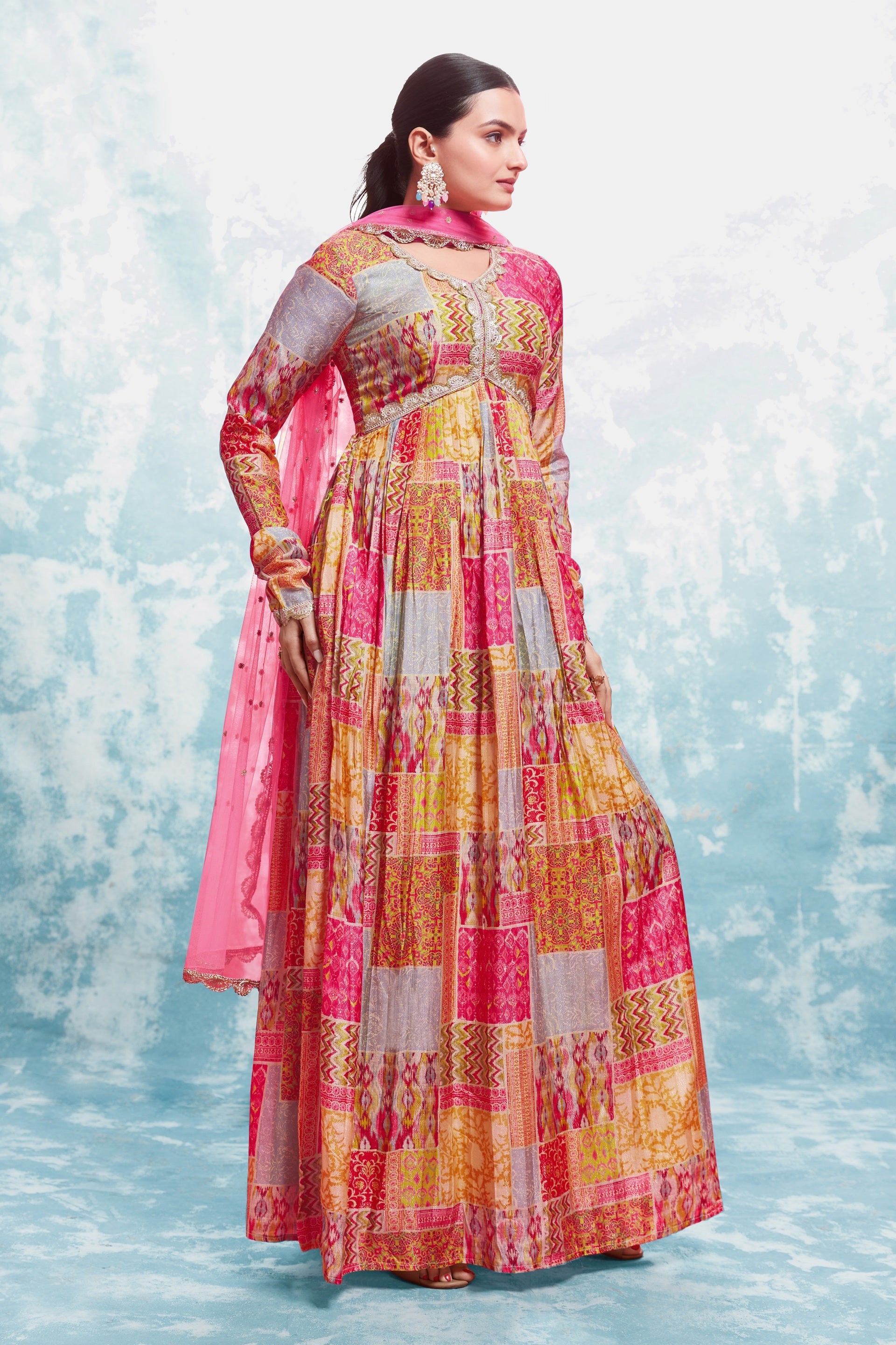 Elegant Coral Print Gown