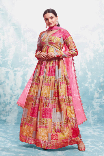 Elegant Coral Print Gown