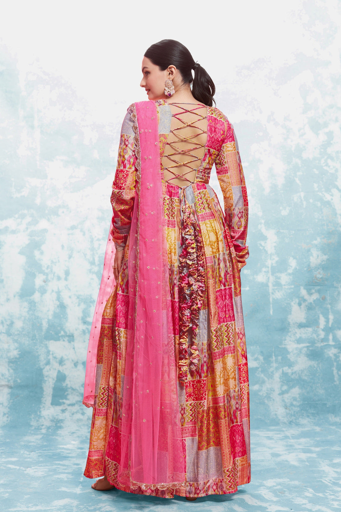 Elegant Coral Print Gown