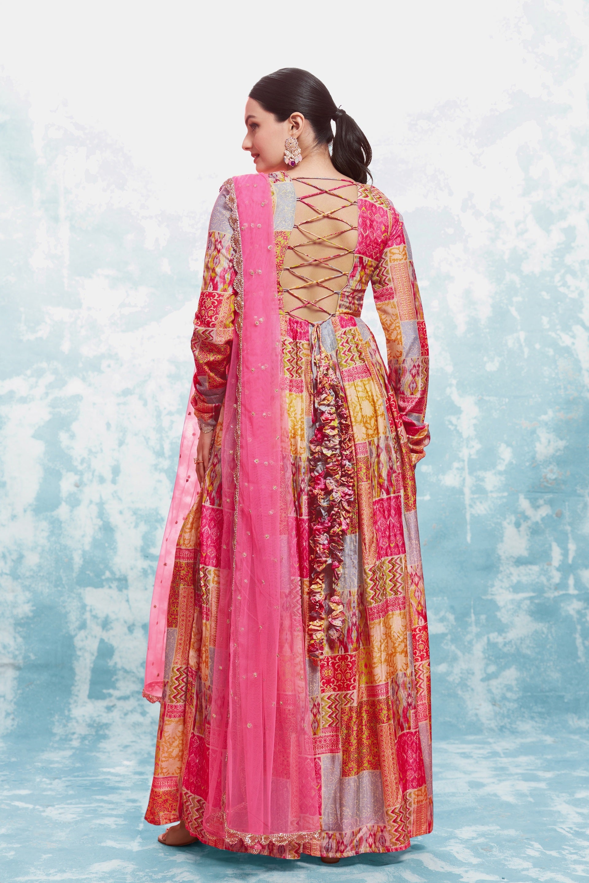 Elegant Coral Print Gown