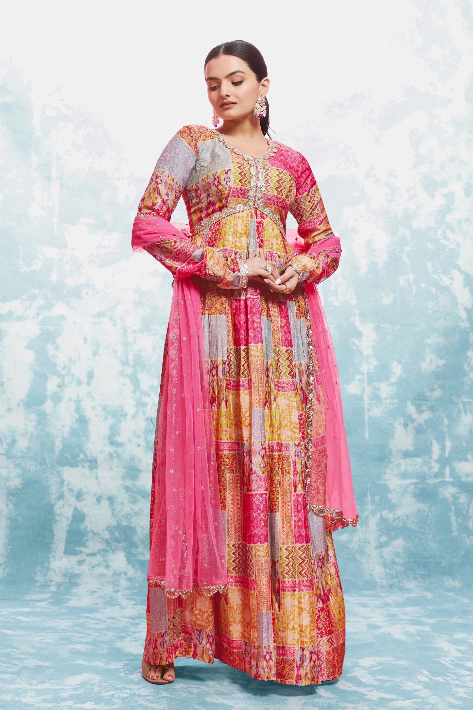 Elegant Coral Print Gown