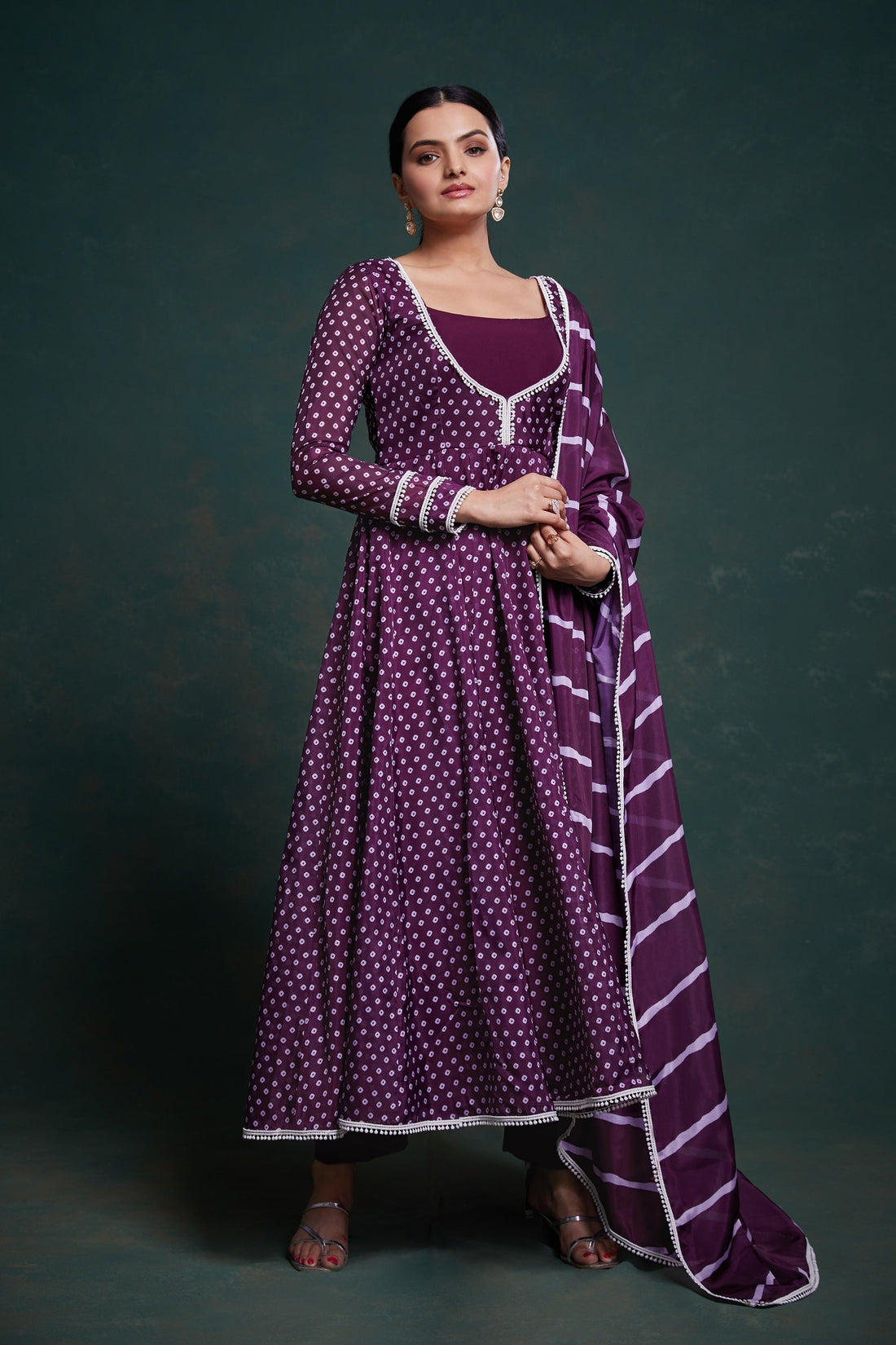 Fusionic Dandhani Deep Purple Anarkali