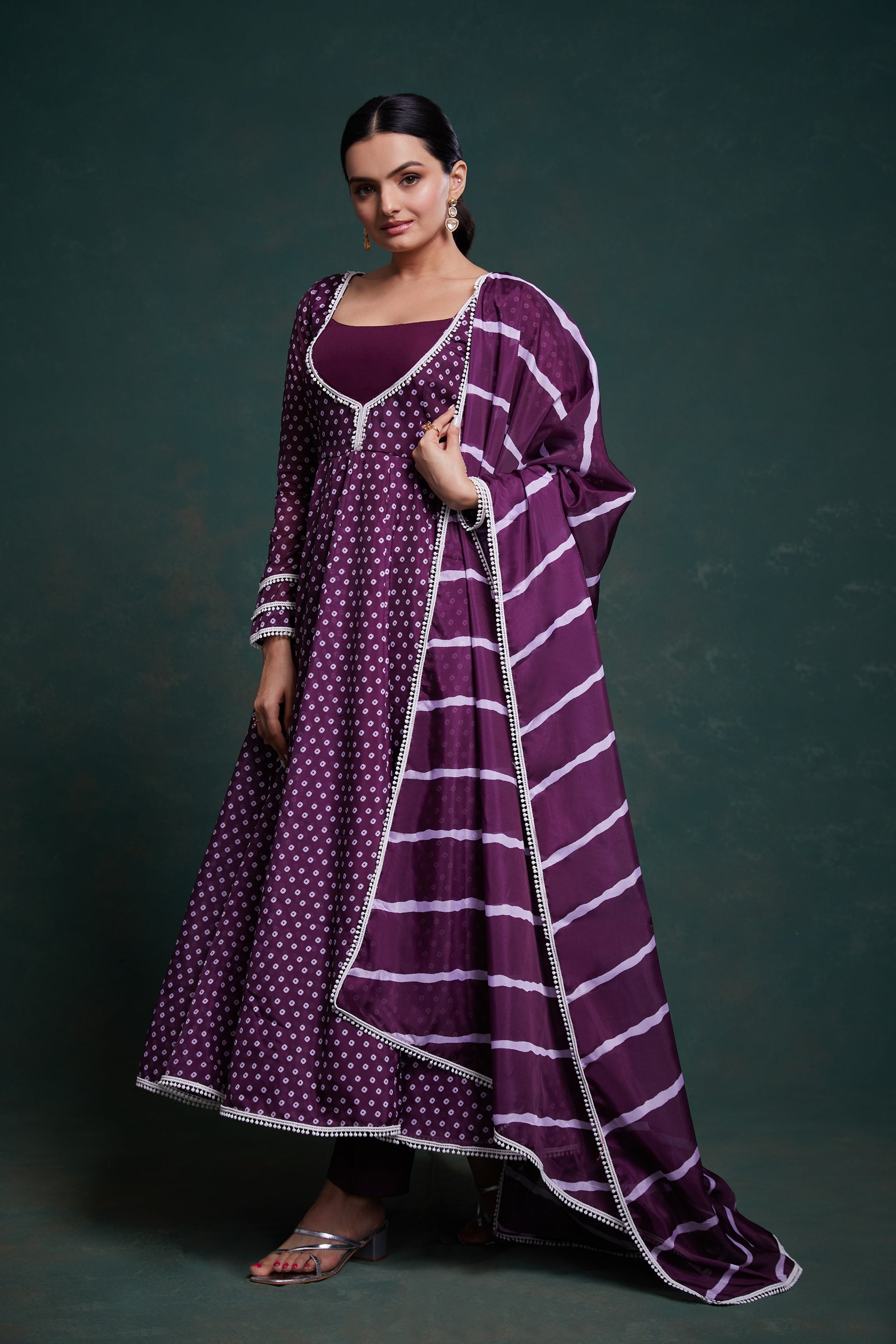 Fusionic Dandhani Deep Purple Anarkali