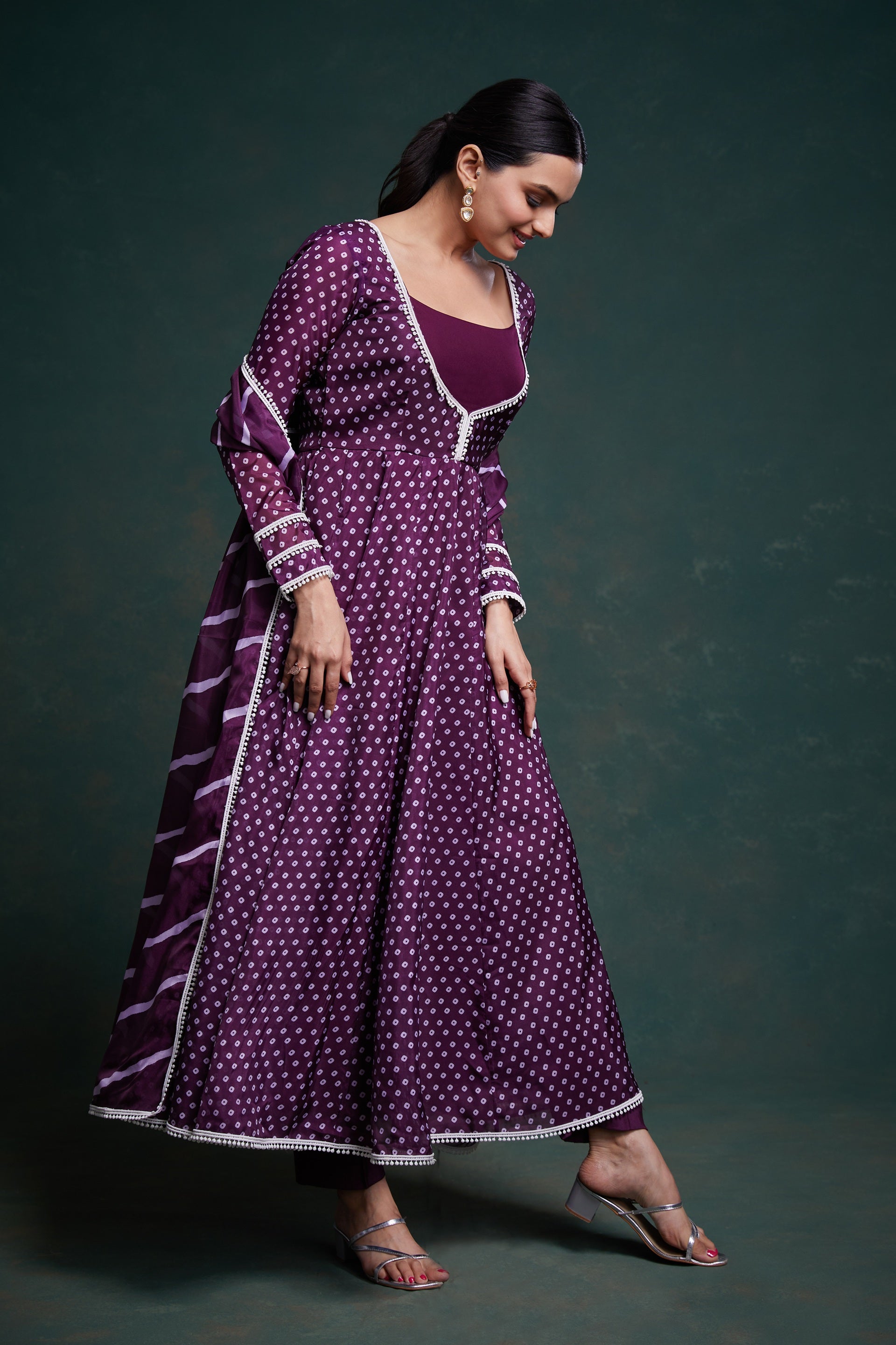 Fusionic Dandhani Deep Purple Anarkali