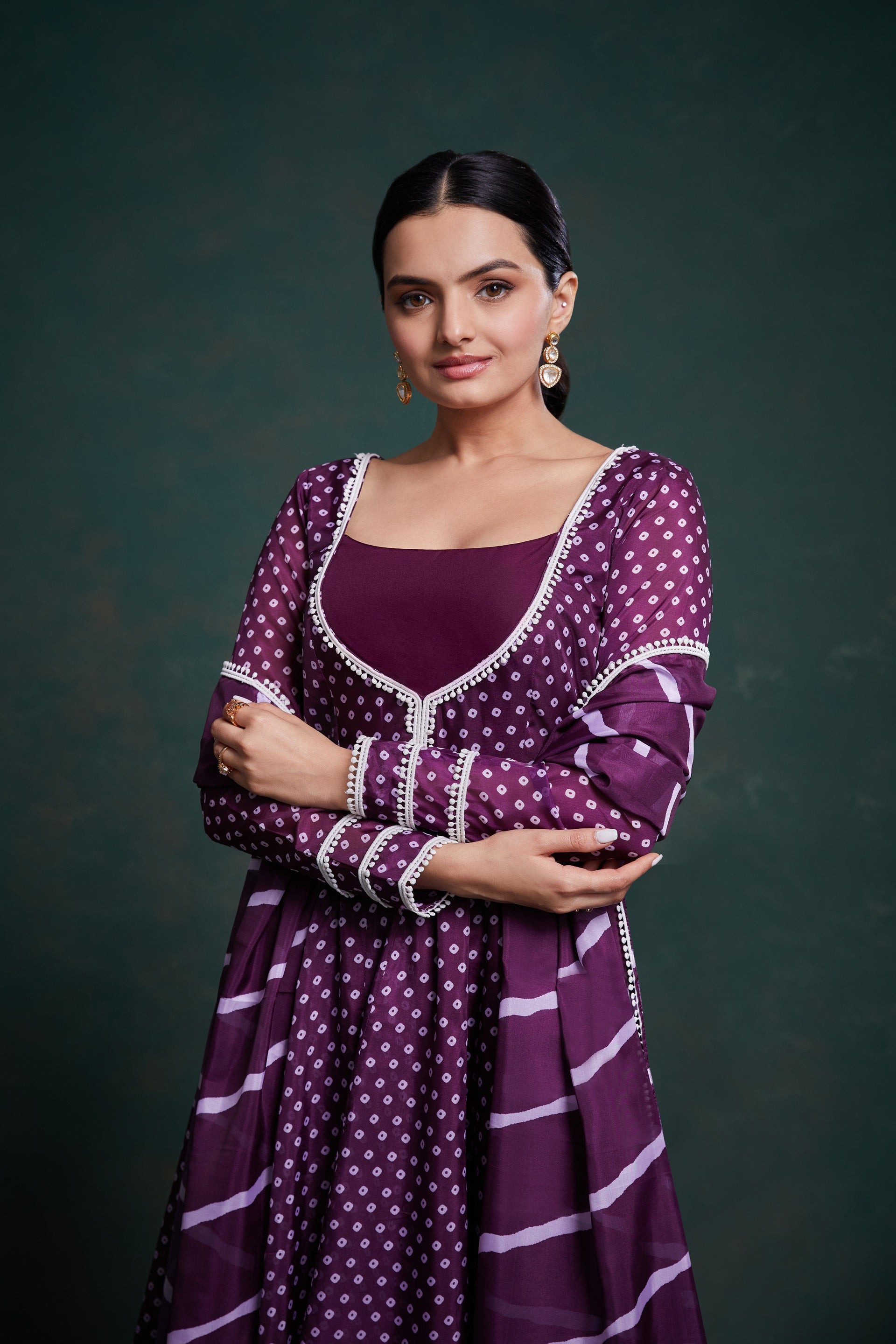 Fusionic Dandhani Deep Purple Anarkali
