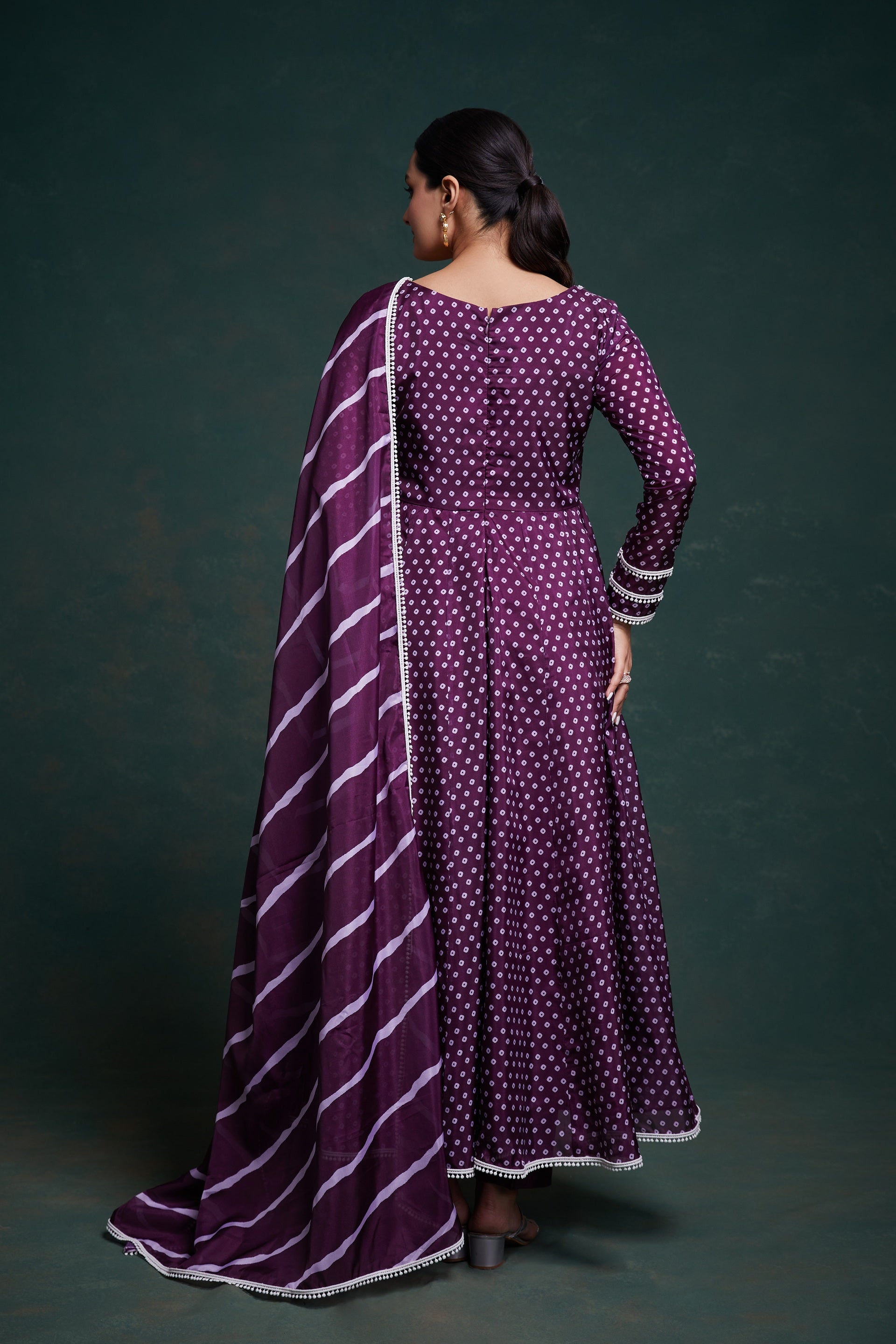 Fusionic Dandhani Deep Purple Anarkali