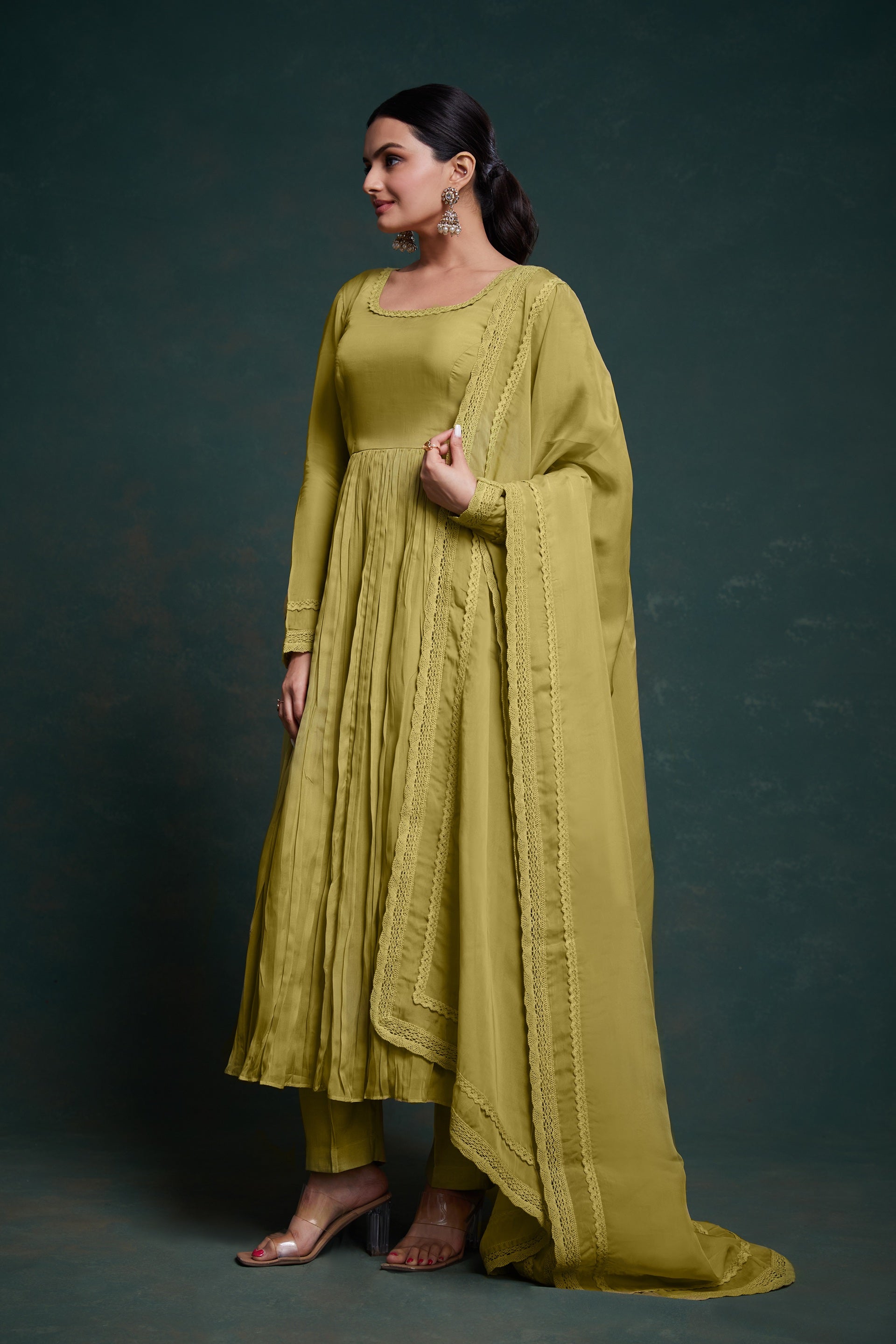 Olive Green Anarkali Kurta Set