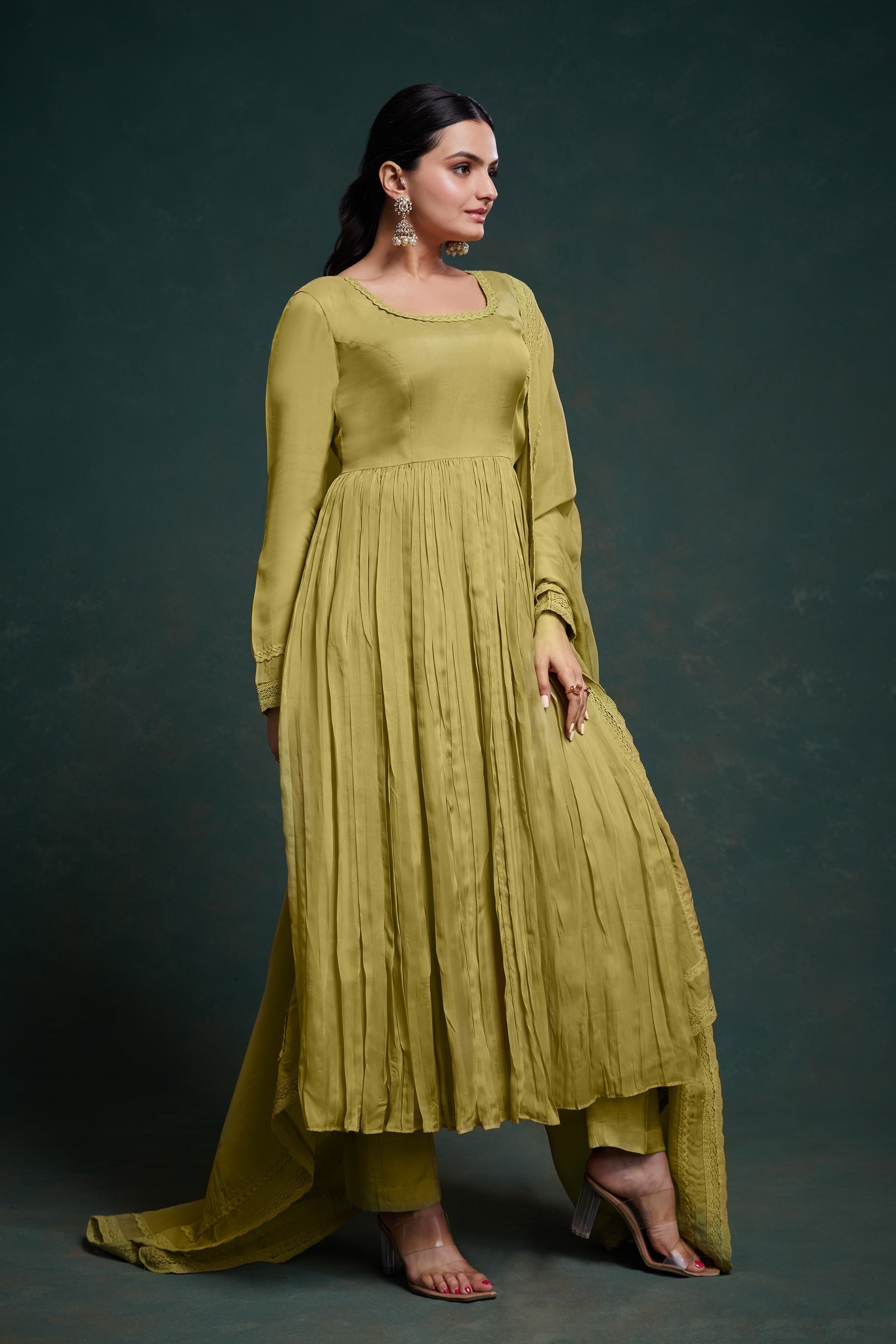 Olive Green Anarkali Kurta Set