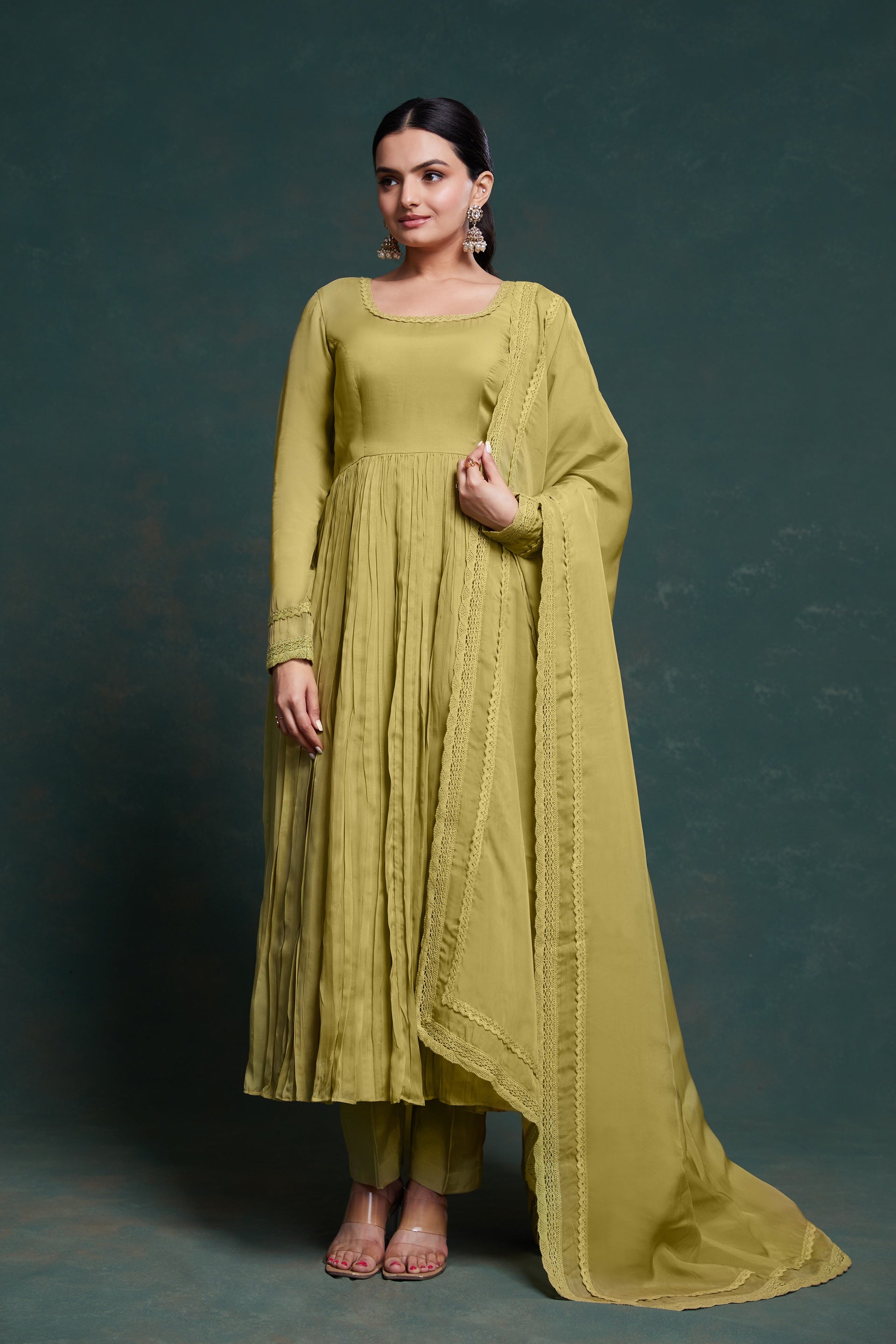 Olive Green Anarkali Kurta Set
