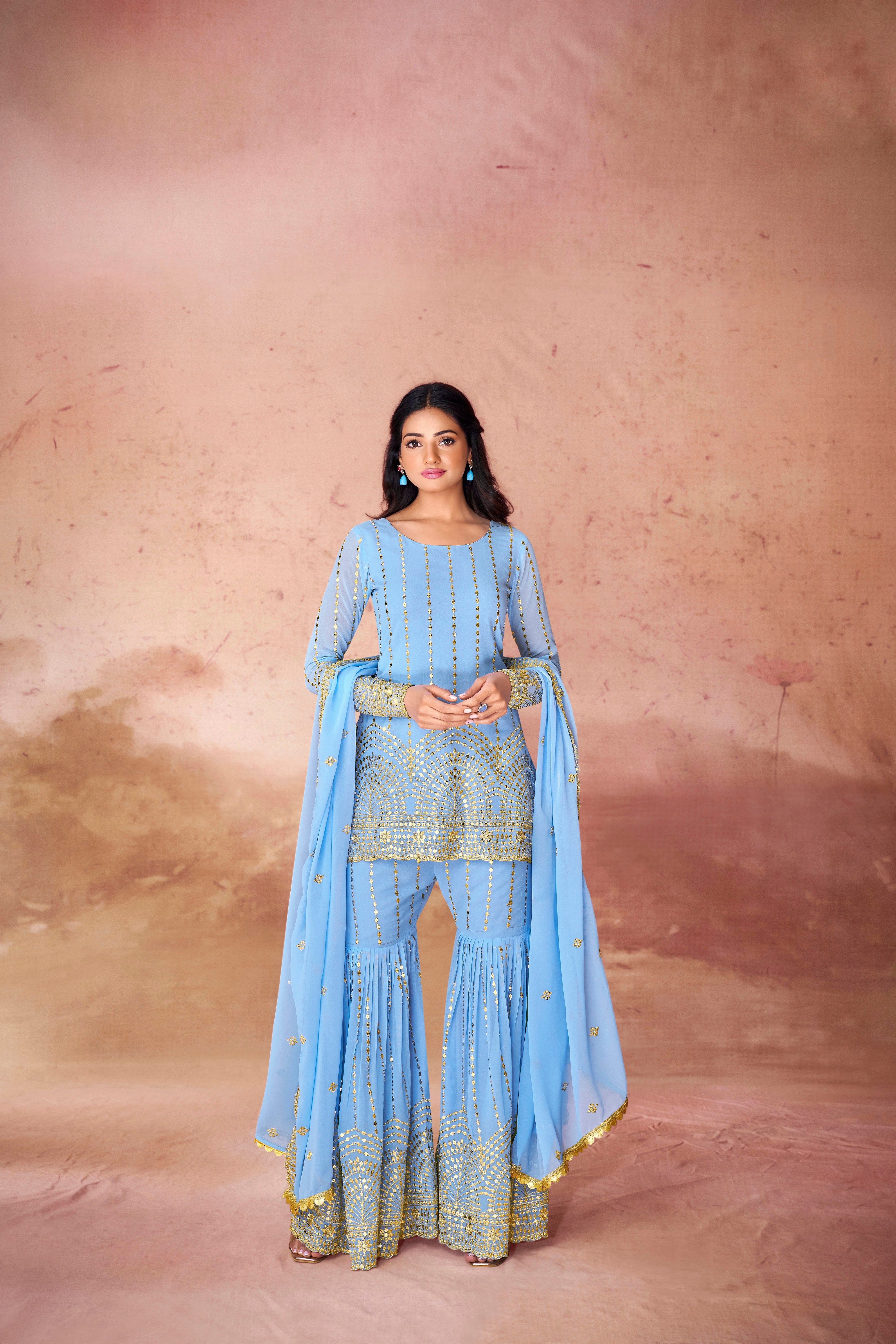 Sky Blue Sharara Suit Made Of Georgette Fabric