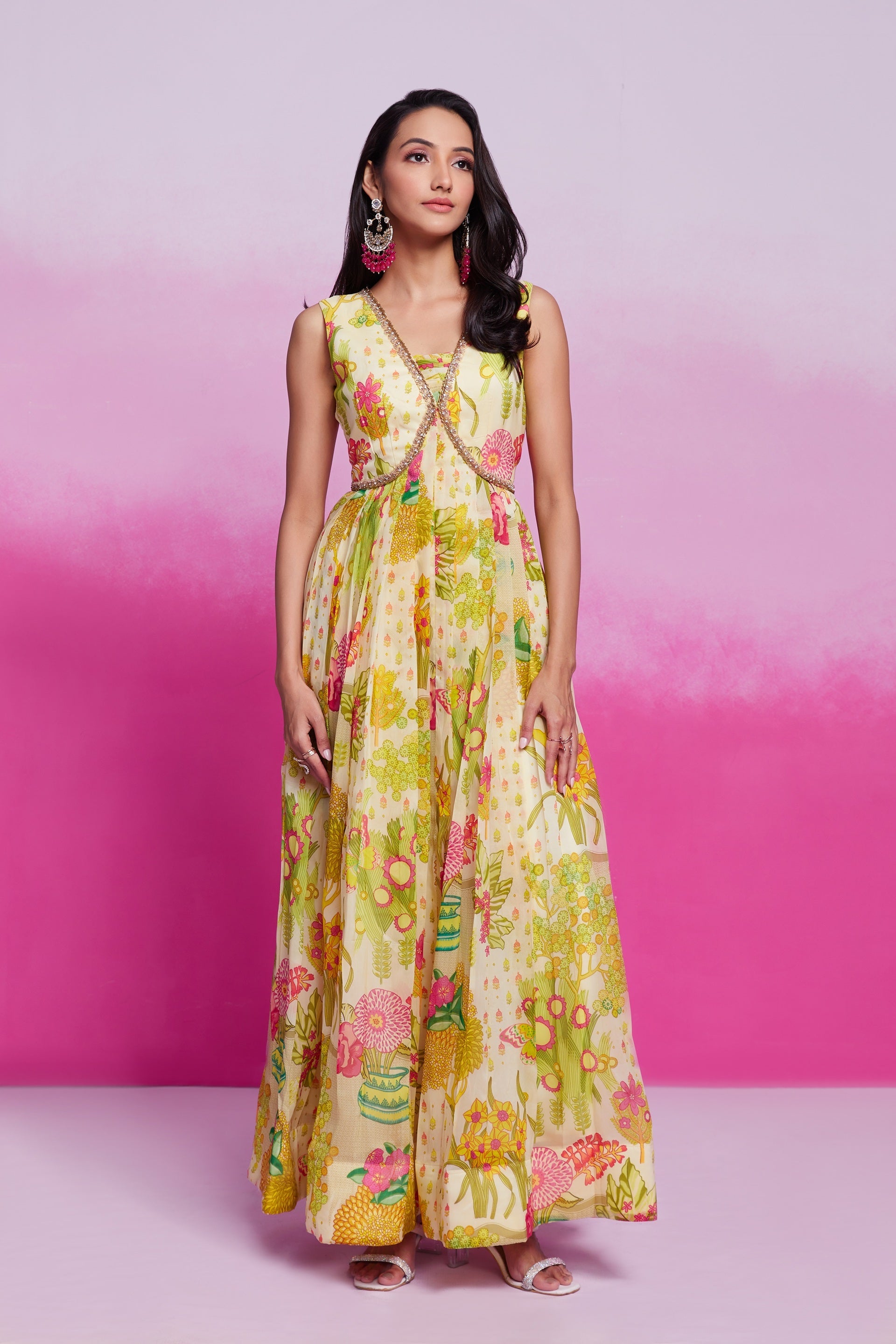 Odette Floral Printed Organza Gown