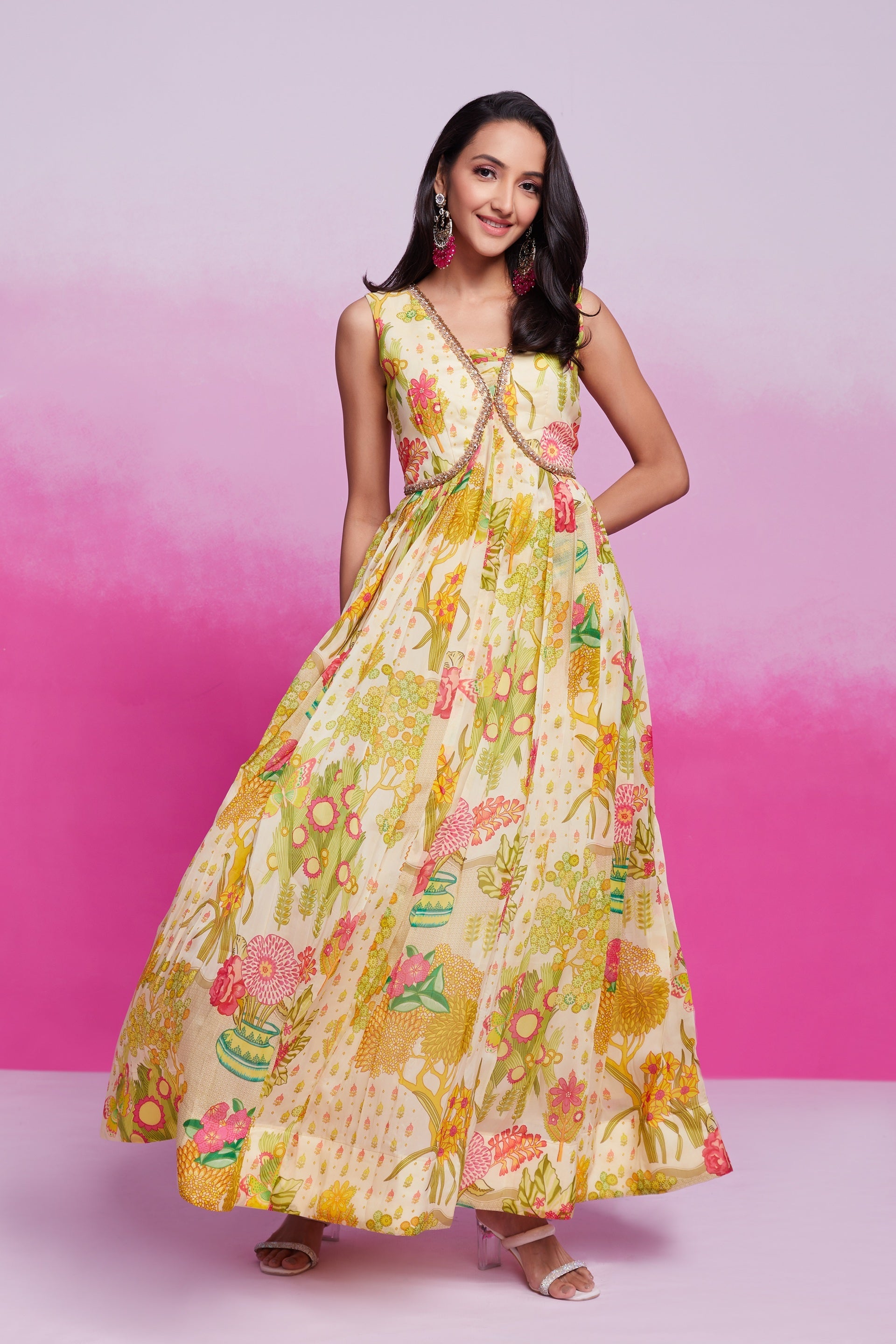 Odette Floral Printed Organza Gown