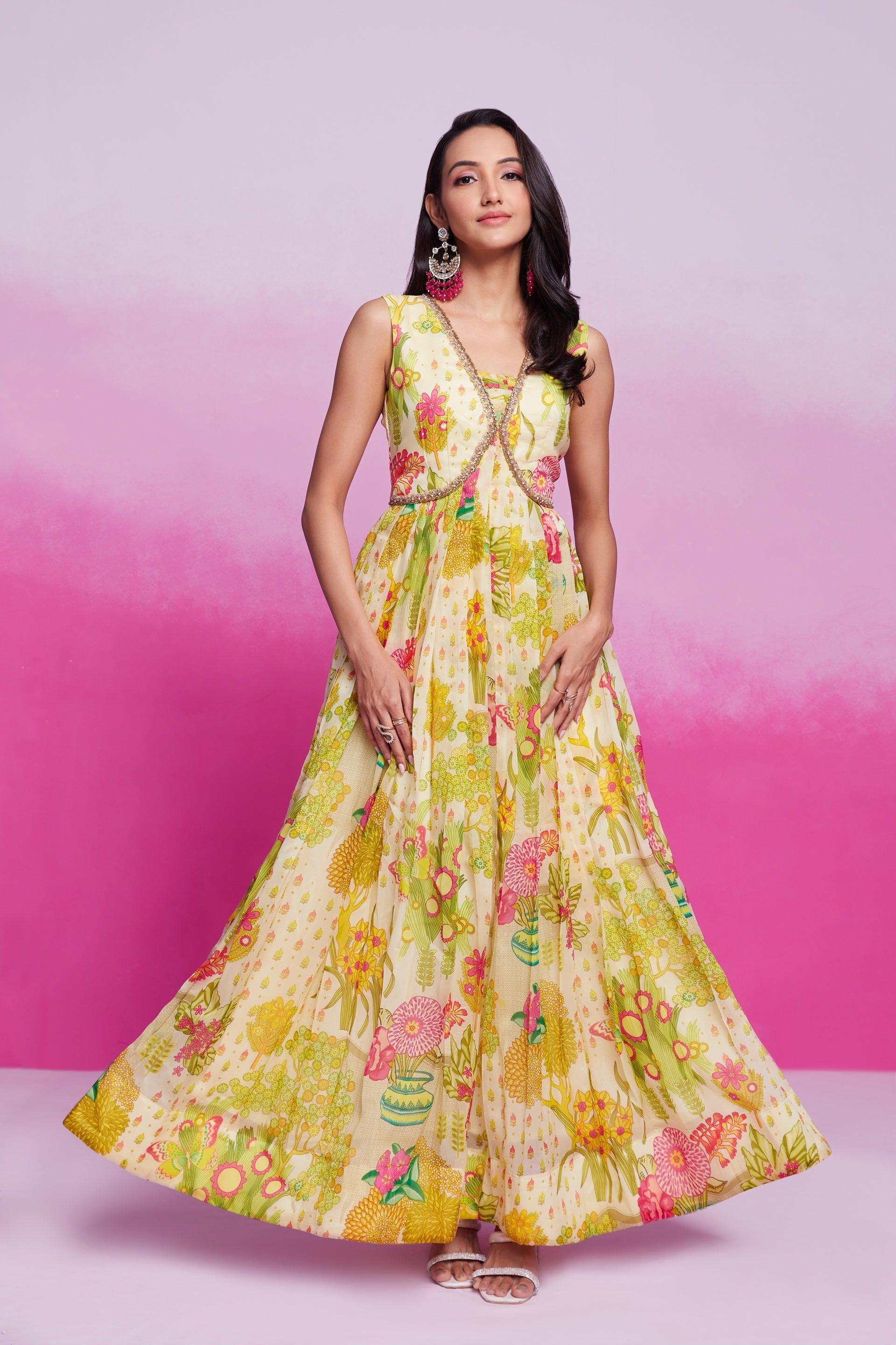 Odette Floral Printed Organza Gown