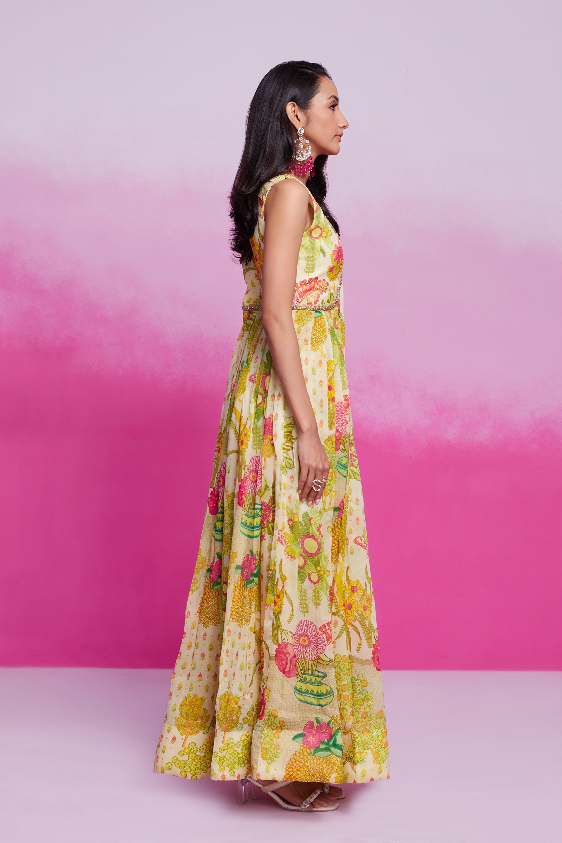 Odette Floral Printed Organza Gown