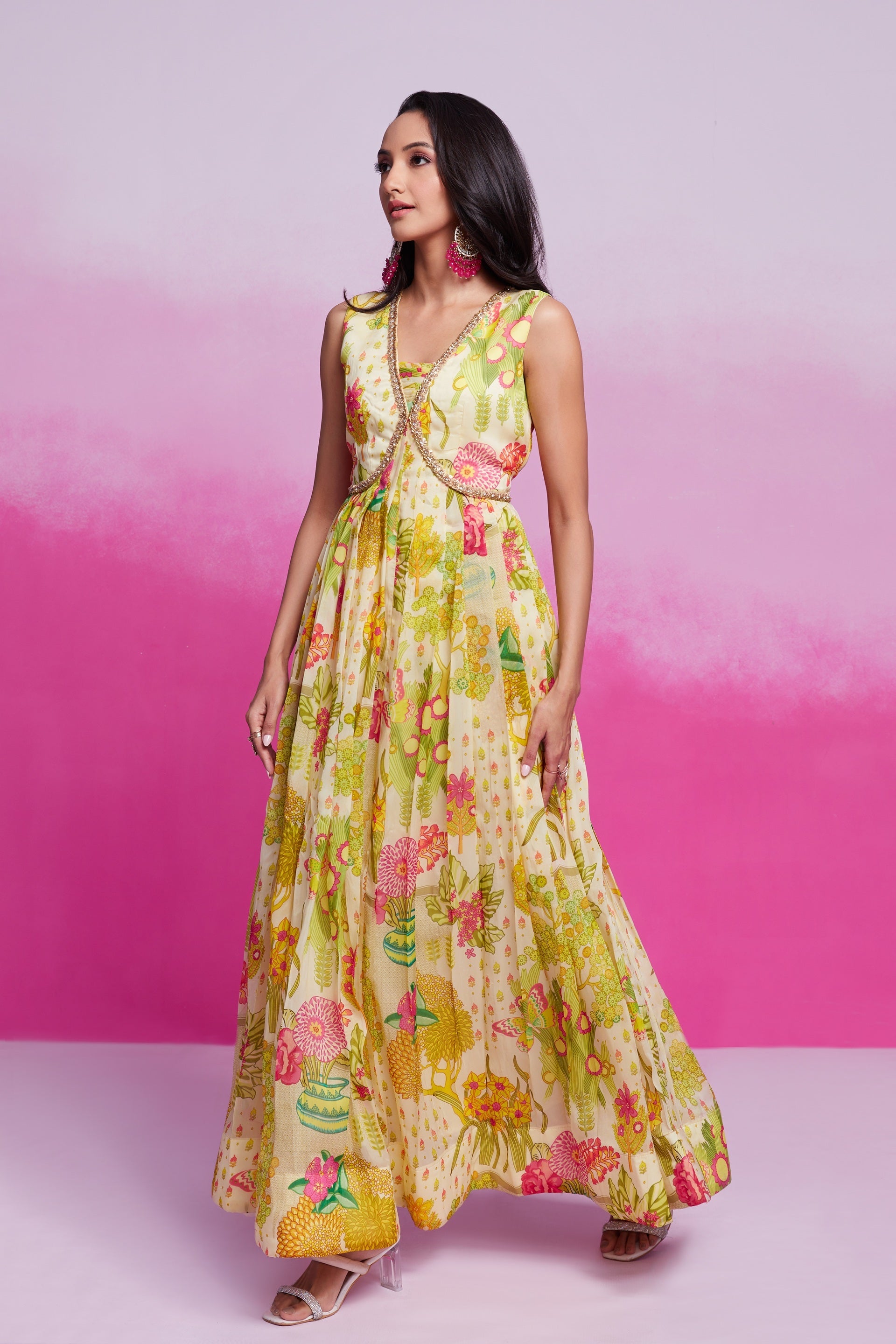 Odette Floral Printed Organza Gown