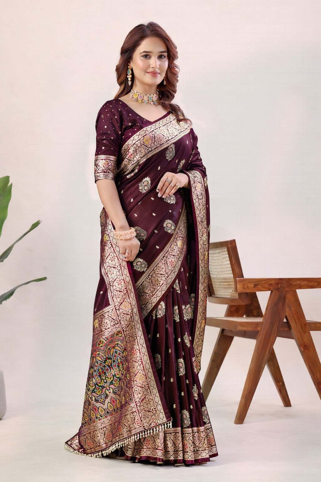 Kashmiri Meenakari Soft-Silk Saree