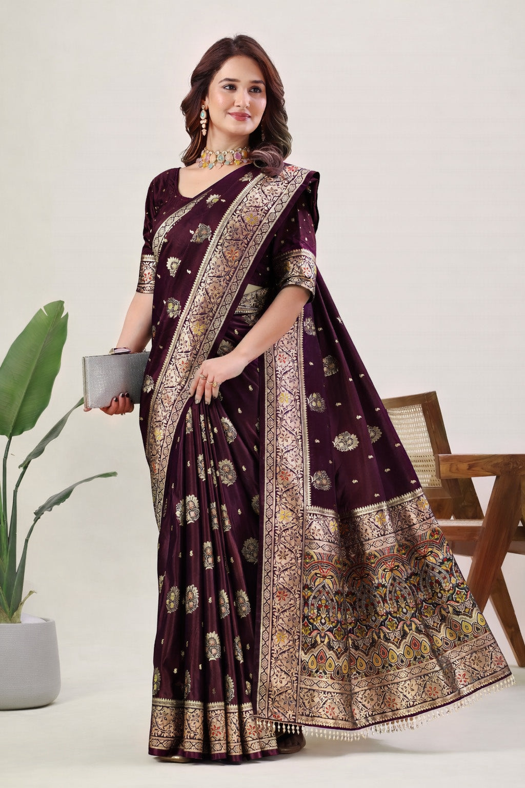 Kashmiri Meenakari Soft-Silk Saree