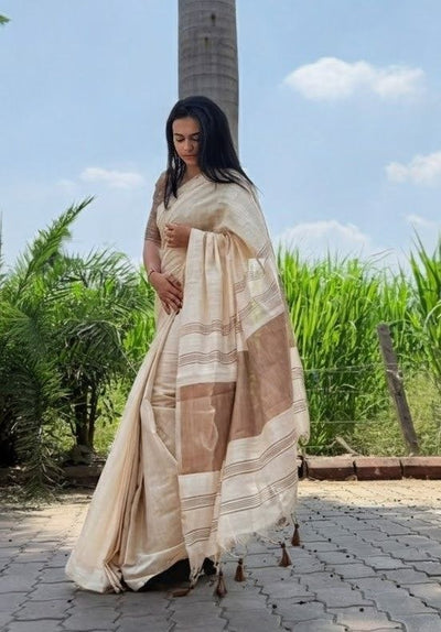 Mustard Mysore Silk Linen Jacquard Border Saree