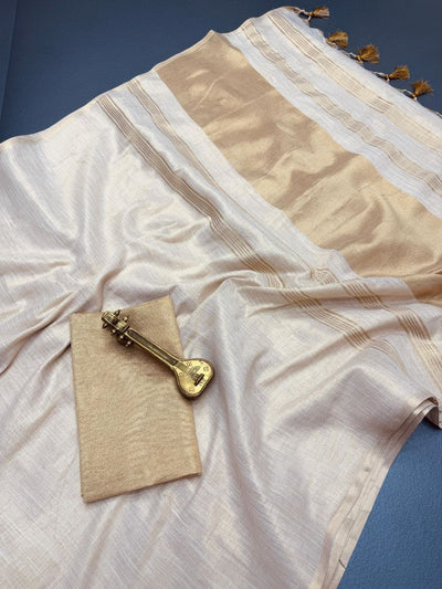 Gold Mysore Silk Linen Jacquard Border Saree