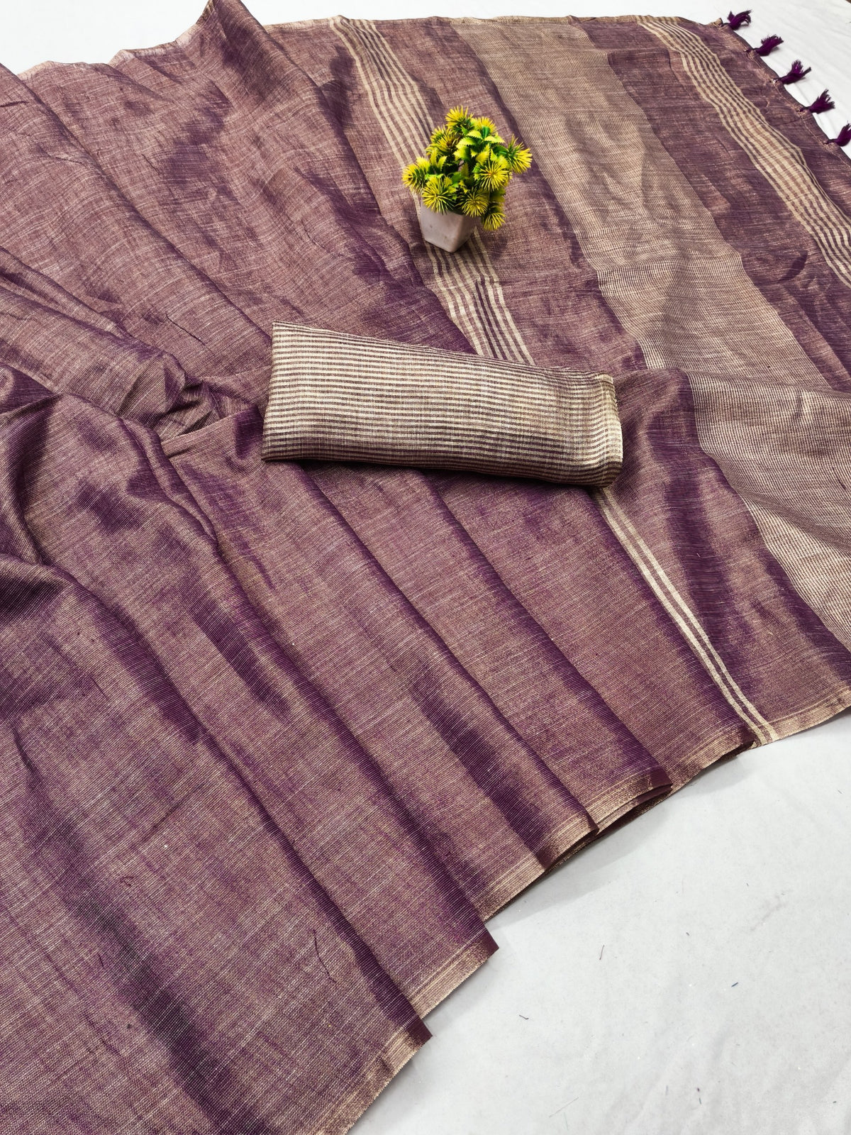 Mauve Linen Tissue Jacquard Saree