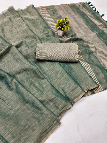 Green Linen Tissue Jacquard Saree
