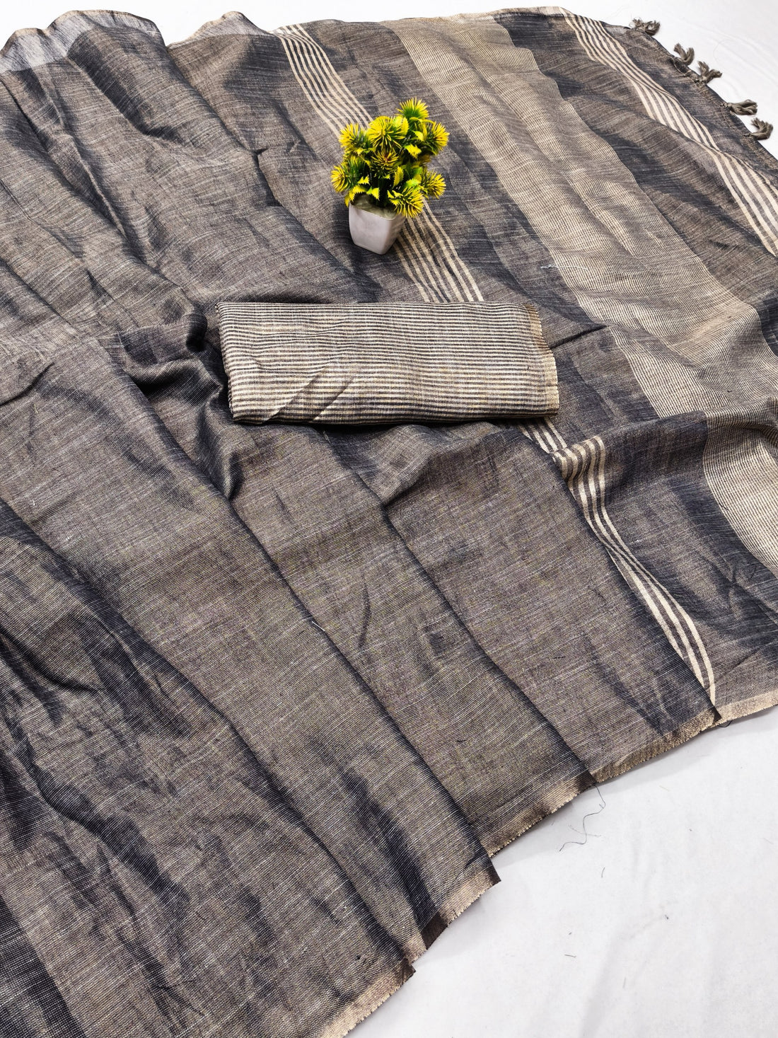 Charcoal Linen Tissue Jacquard Saree