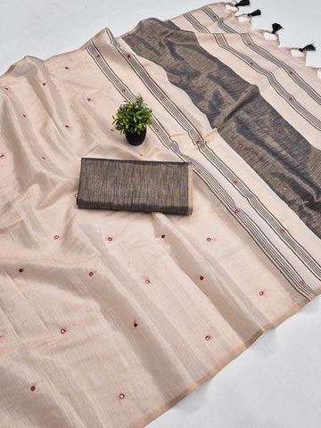 Black Mysore Silk Linen Mirror Work Saree
