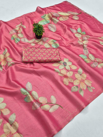 Pink Erode Zari Silk Aari Work Saree