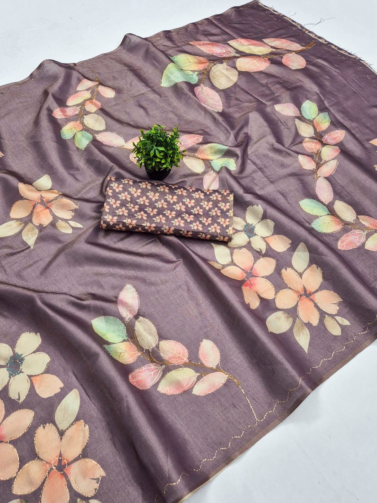 Mauve Erode Zari Silk Aari Work Saree