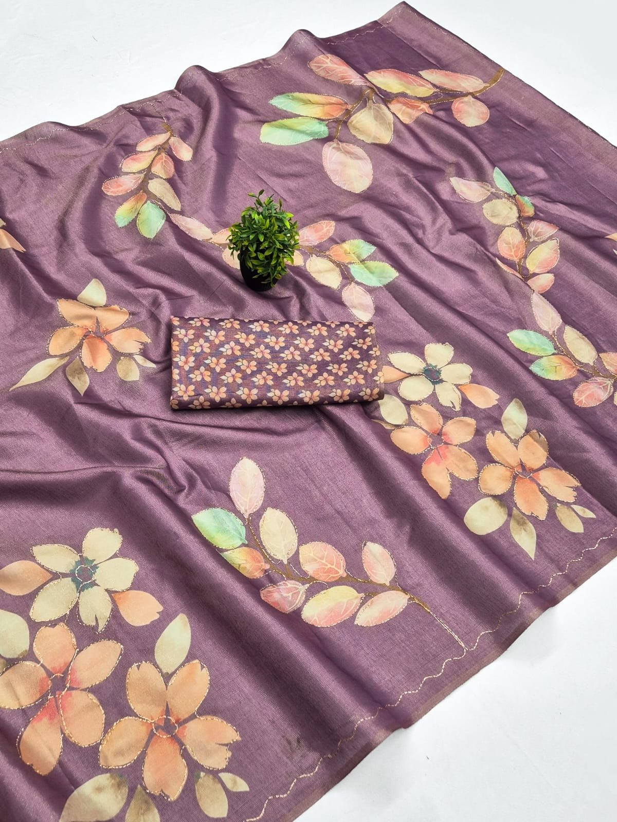 Mauve Erode Zari Silk Aari Work Saree, view 2