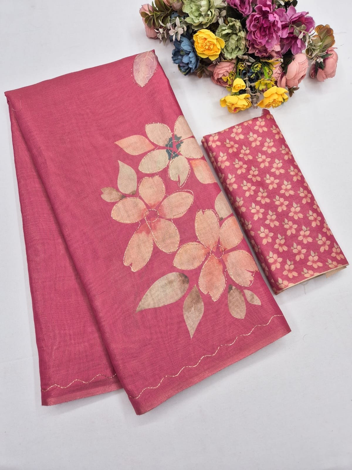 Pink Erode Zari Silk Aari Work Saree, view 2