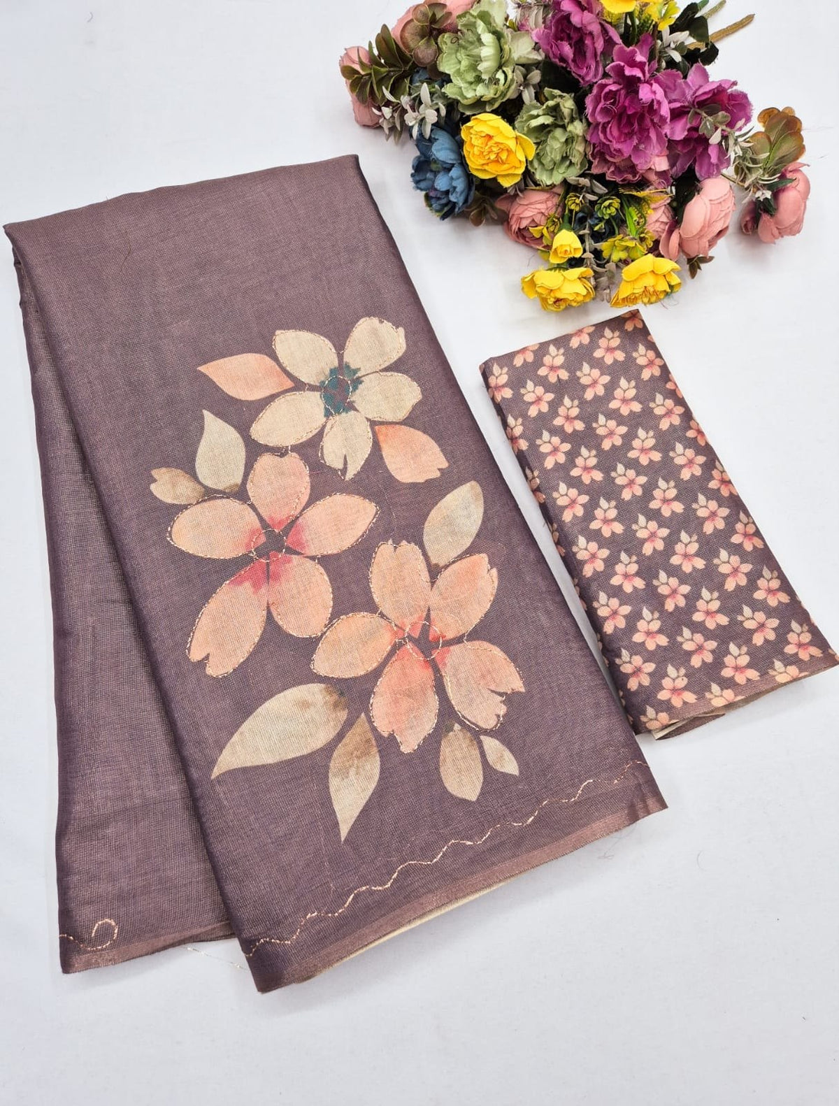 Mauve Erode Zari Silk Aari Work Saree, view 3