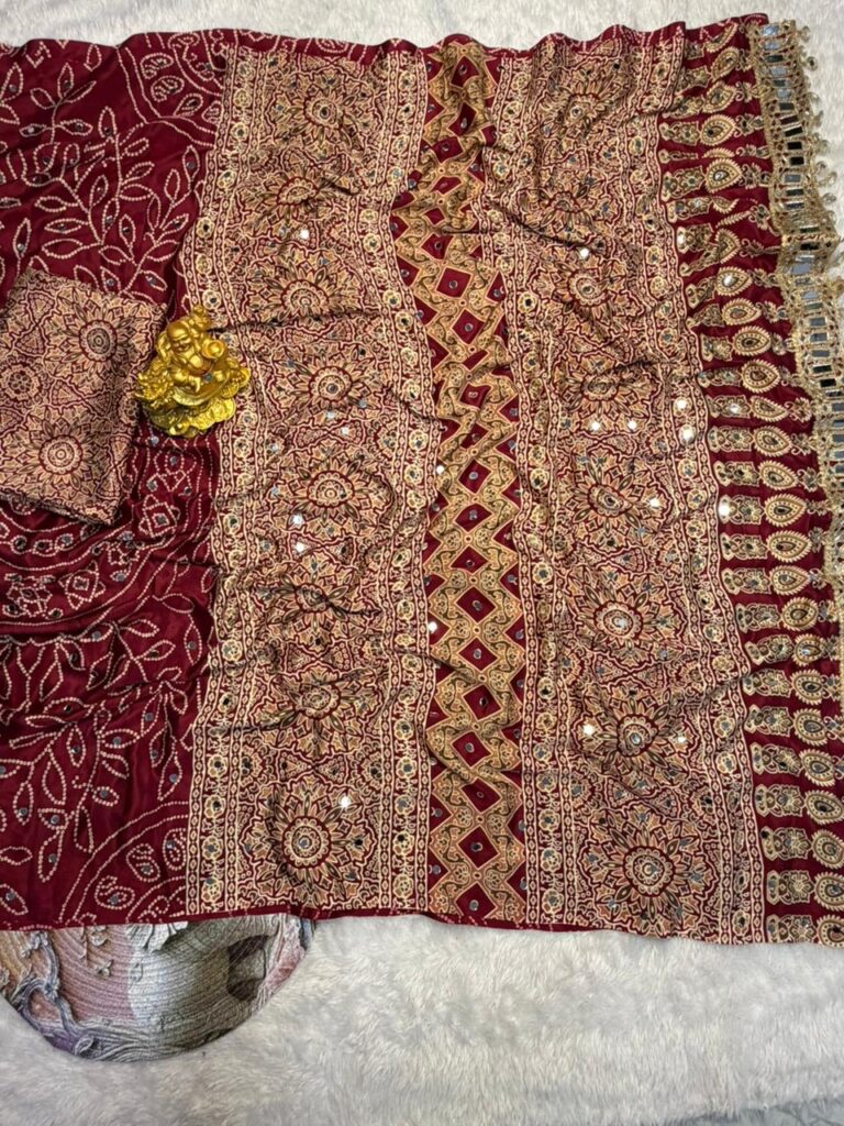 Wine Red Modal Silk Saree with Floral Mandala Print | Festive Wear Saree