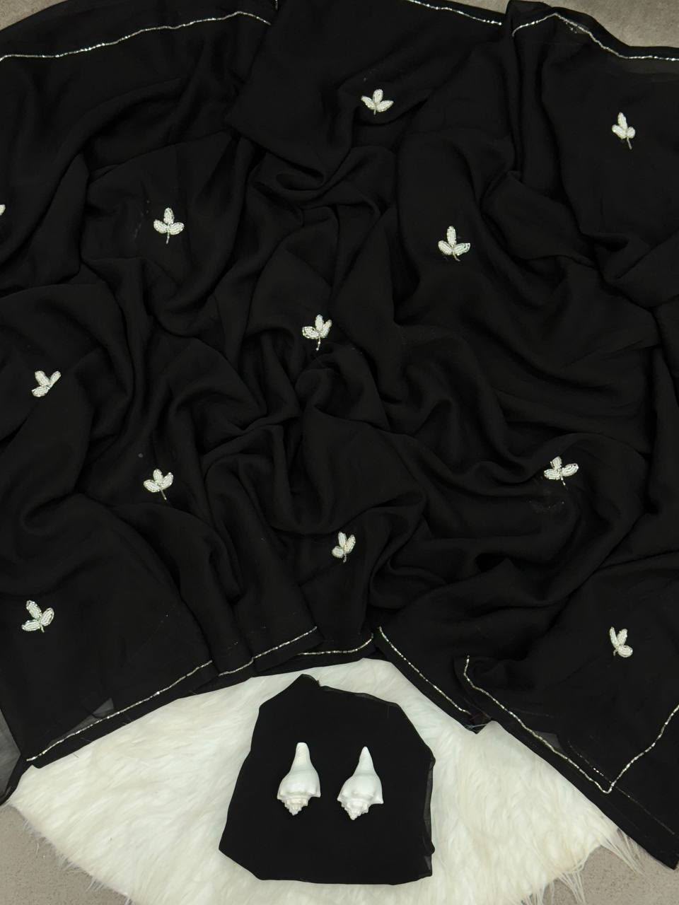 Black - Solid Georgette Chiffon Saree
