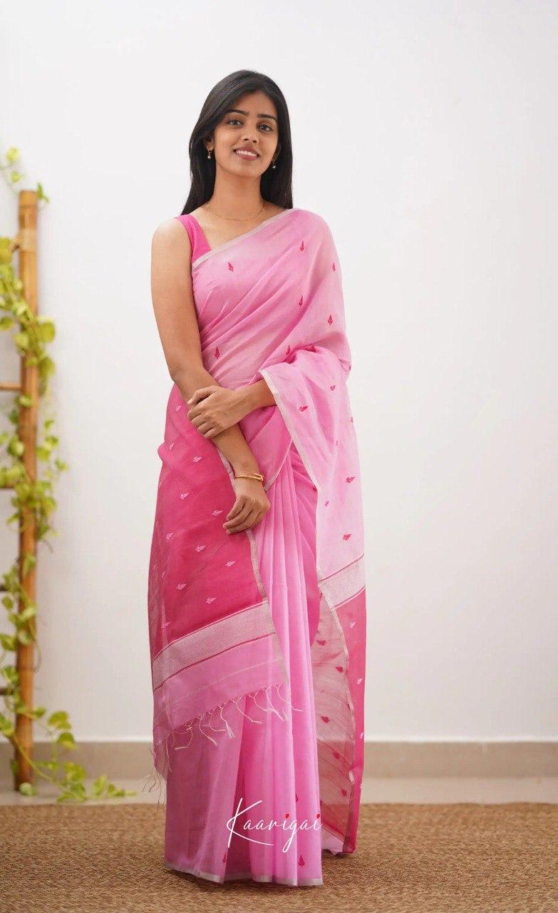 Soft Pink Pure Cotton Saree With Contrast Dark Pink Border