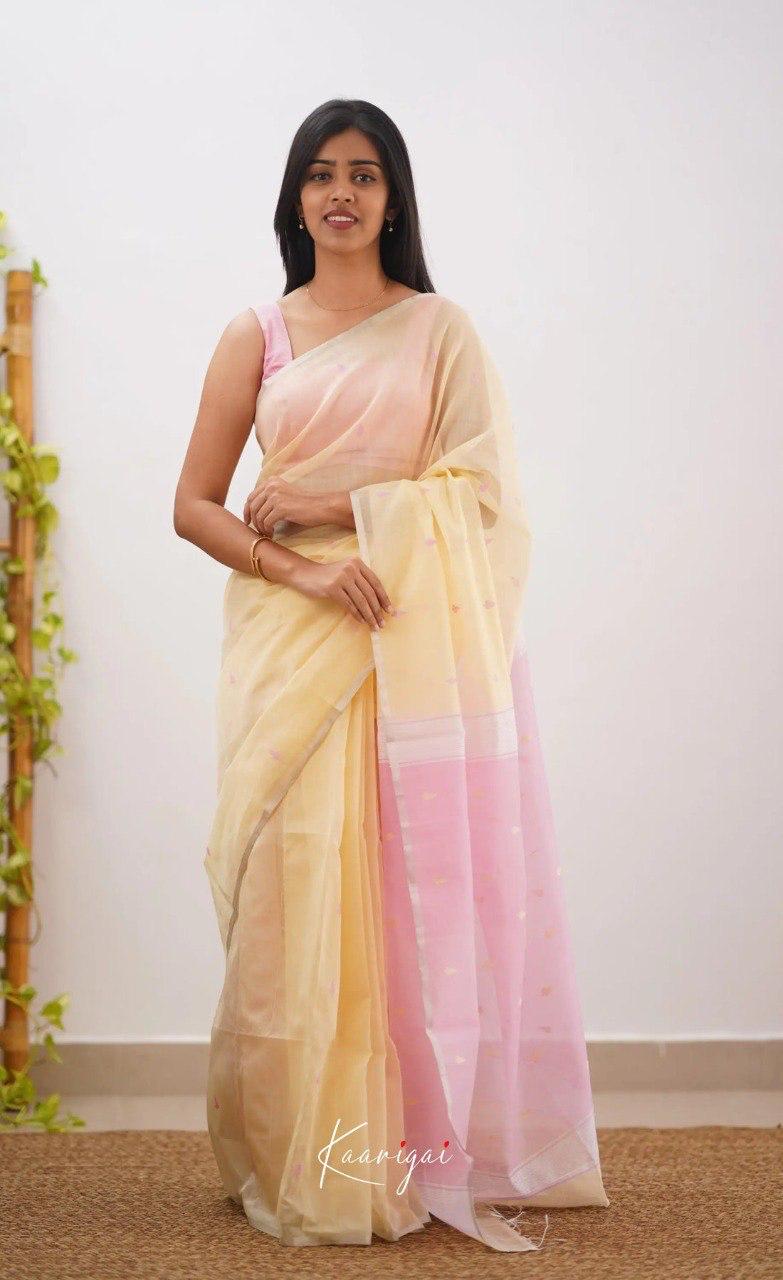 Pastel Green Soft Cotton Saree With Contrast Pastel Pink Border