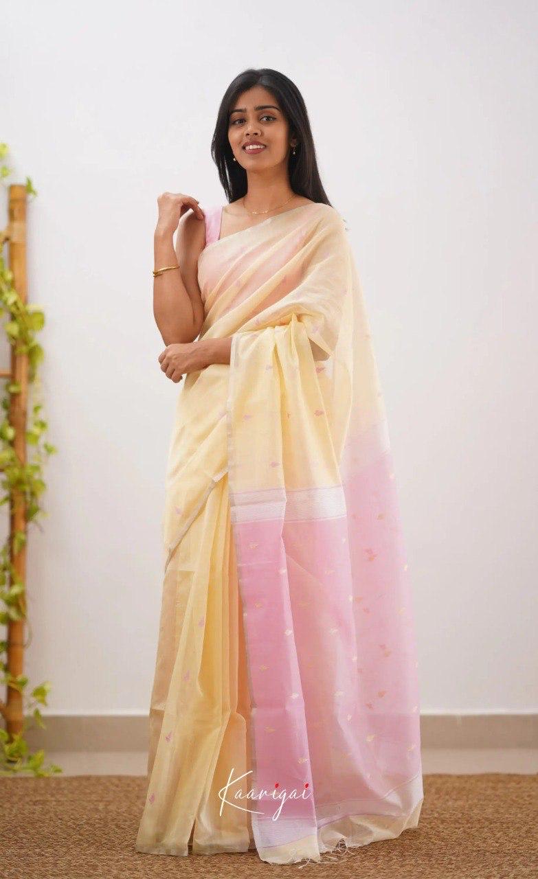 Pastel Green Soft Cotton Saree With Contrast Pastel Pink Border