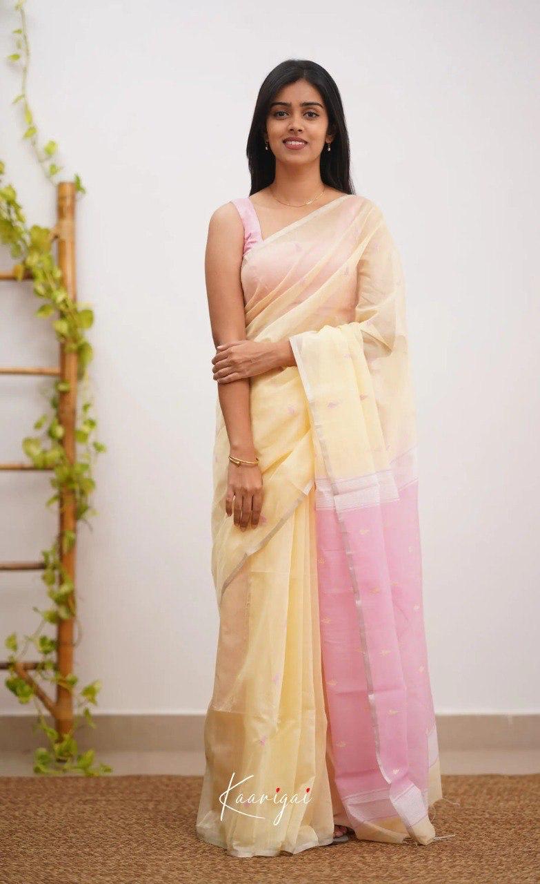 Pastel Green Soft Cotton Saree With Contrast Pastel Pink Border