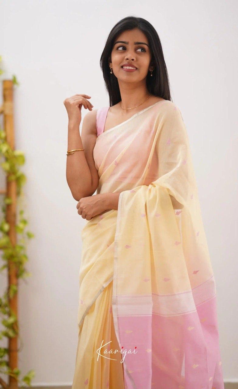 Pastel Green Soft Cotton Saree With Contrast Pastel Pink Border