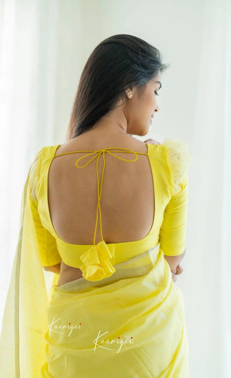 Light Yellow  Soft Cotton Saree With Contrast Cream  Border
